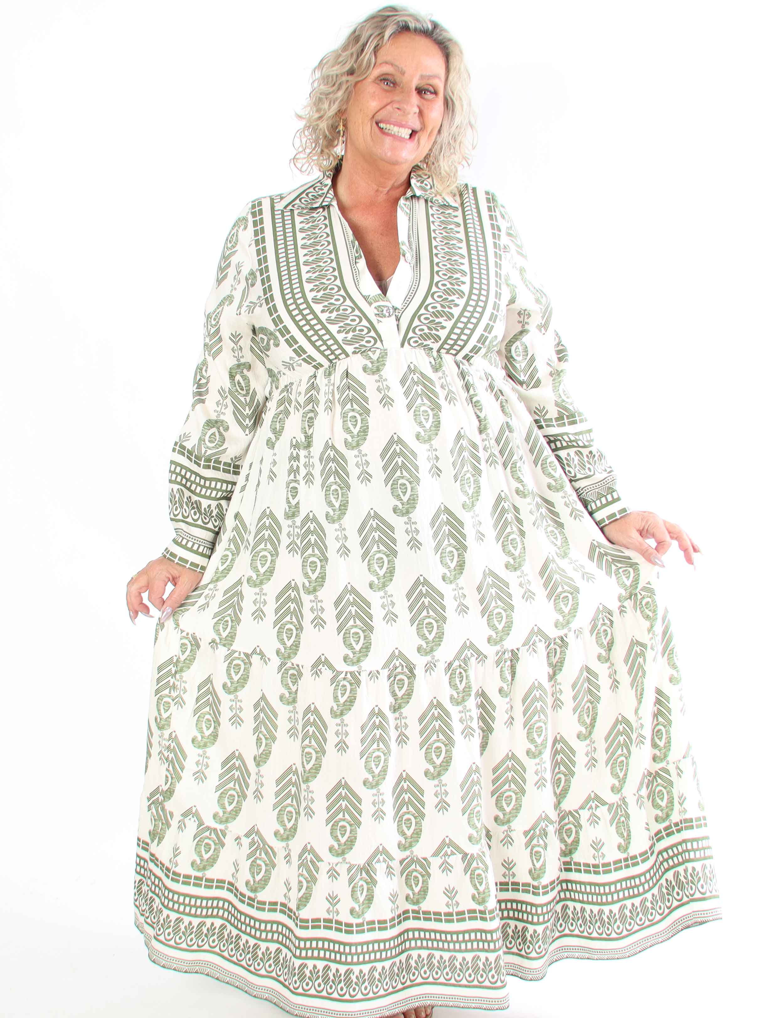 Raina - Lang mønstret plus size kjole i viskose