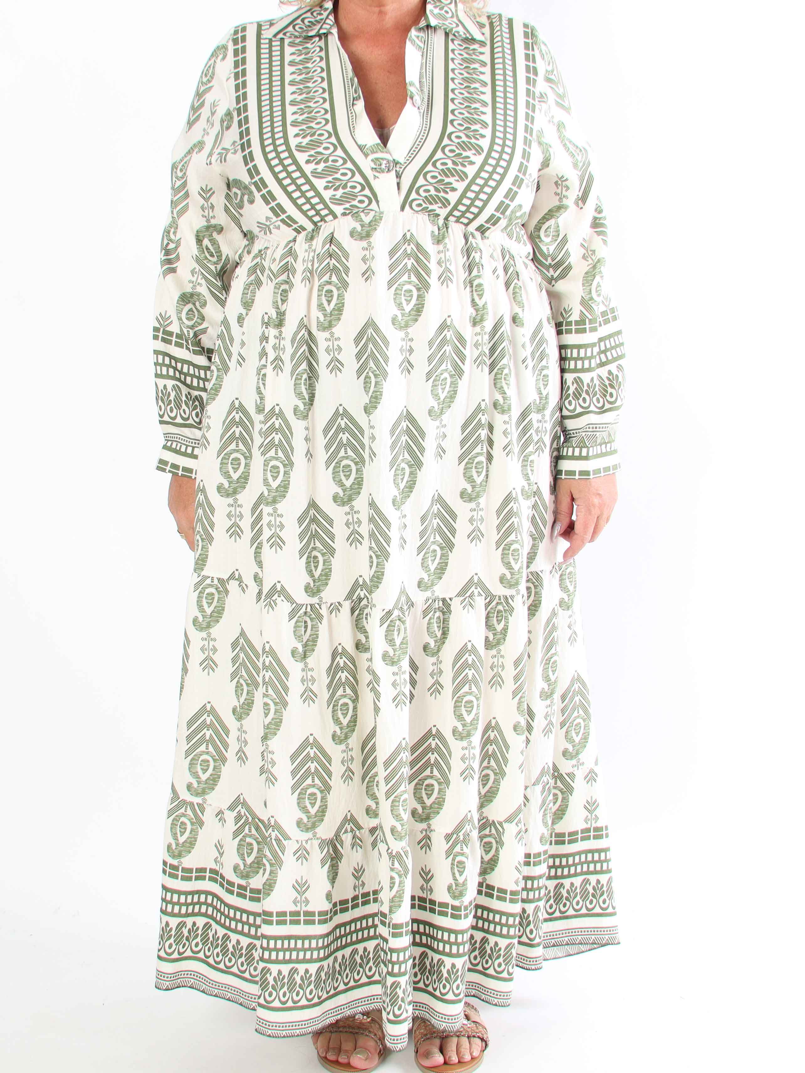 Raina - Lang mønstret plus size kjole i viskose