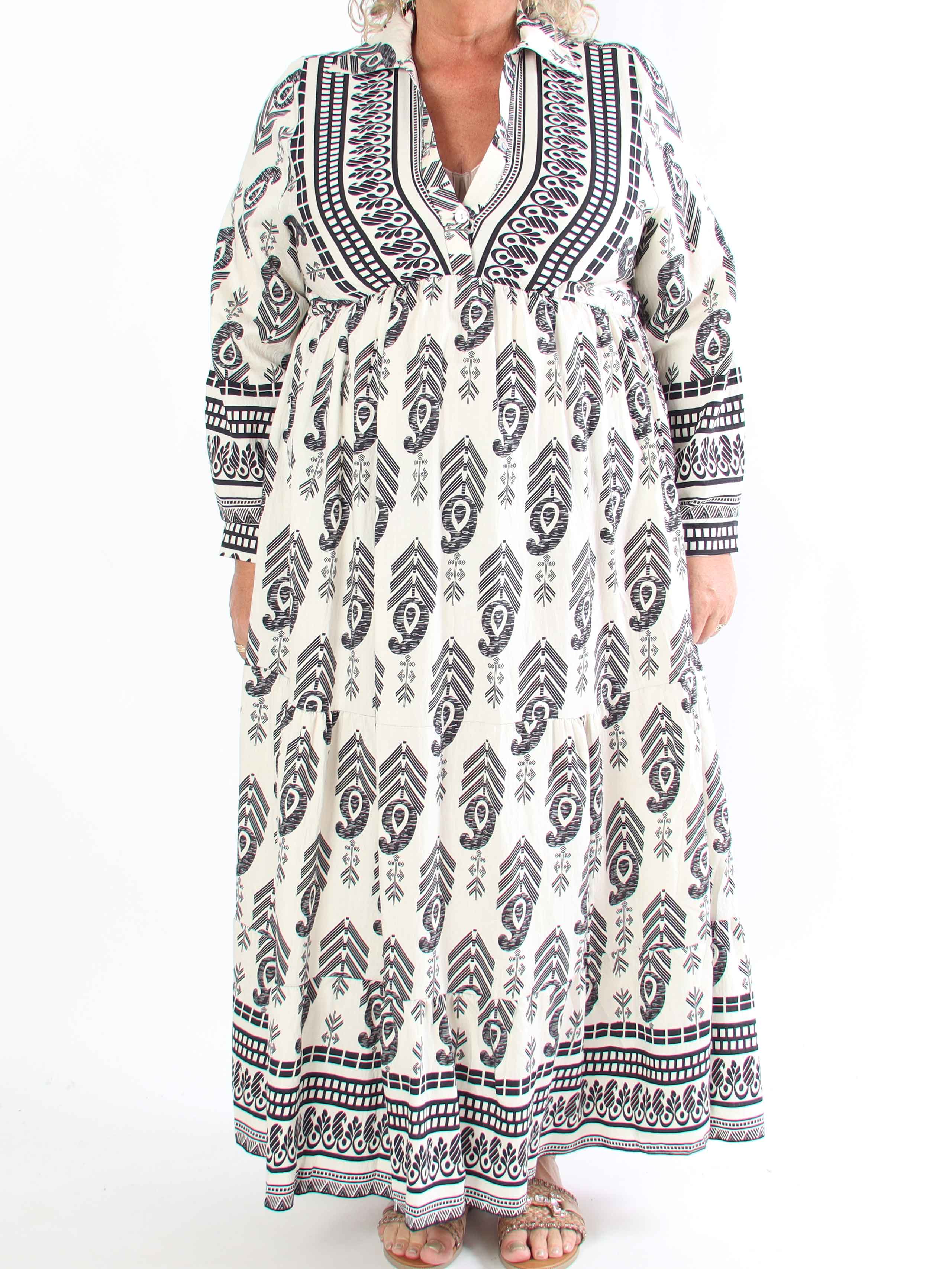 Raina - Lang mønstret plus size kjole i viskose