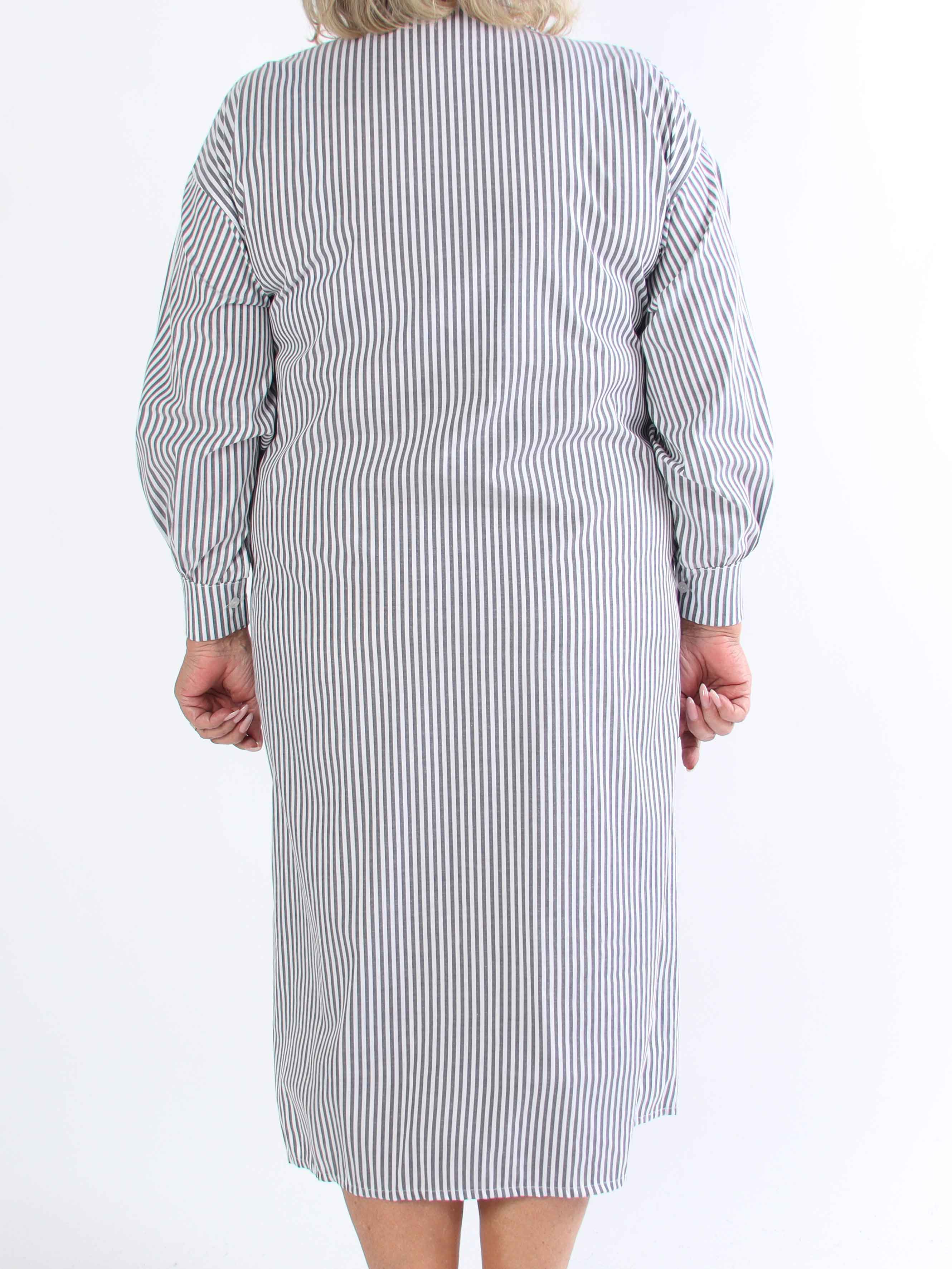 Raizal - Plus size stribet skjortekjole i viskose med en broche