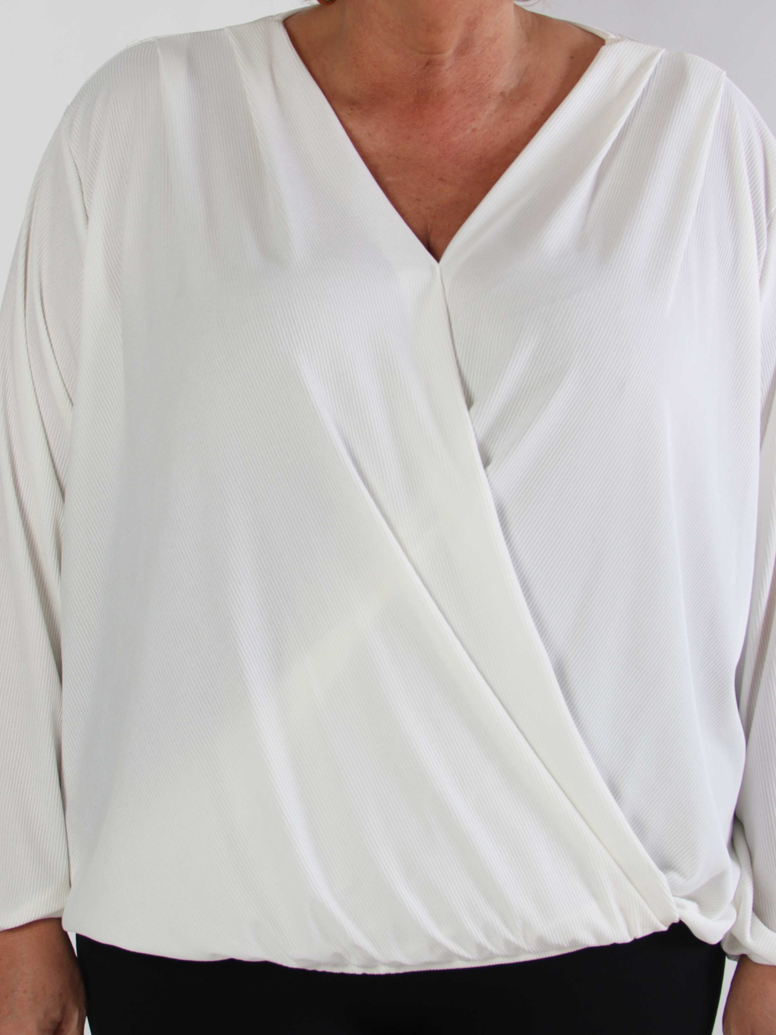 Rakel Plain - Langærmet plus size bluse i ribbet stof