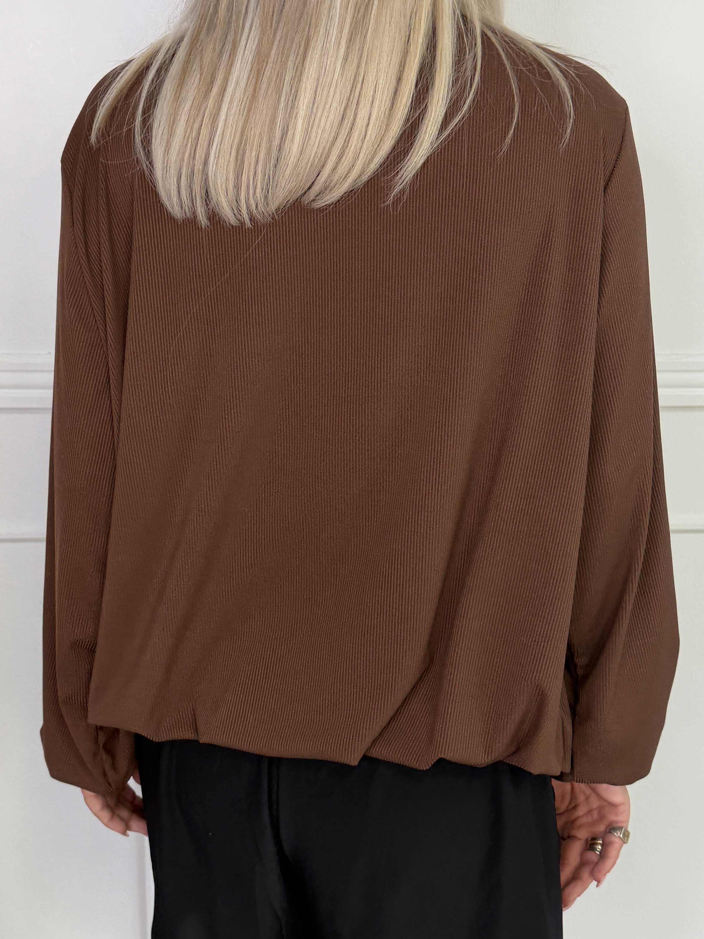 Rakel Plain - Langærmet bluse i ribbet stof