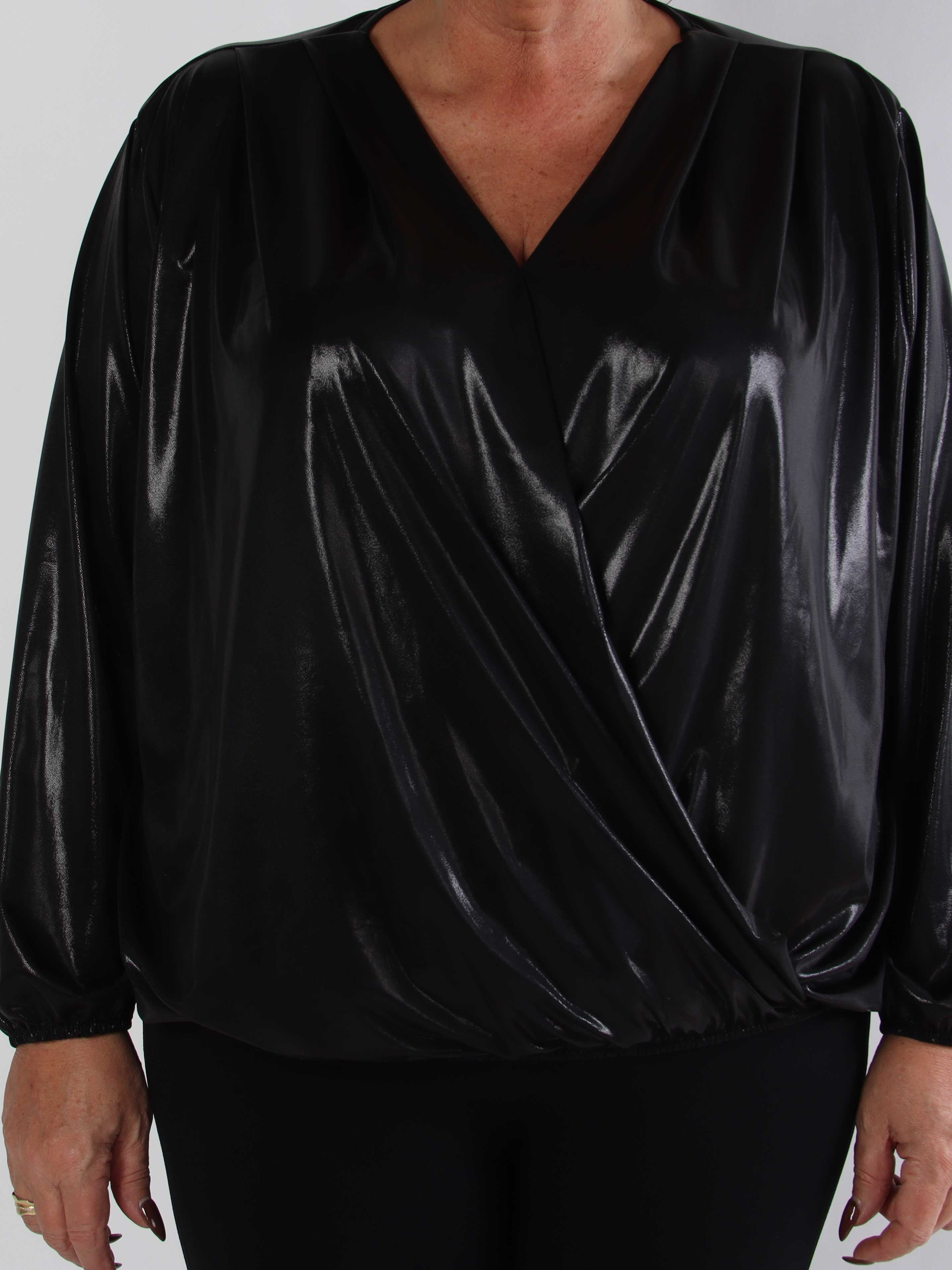 Rakel Shiny - Langærmet plus size bluse i skinnende stof