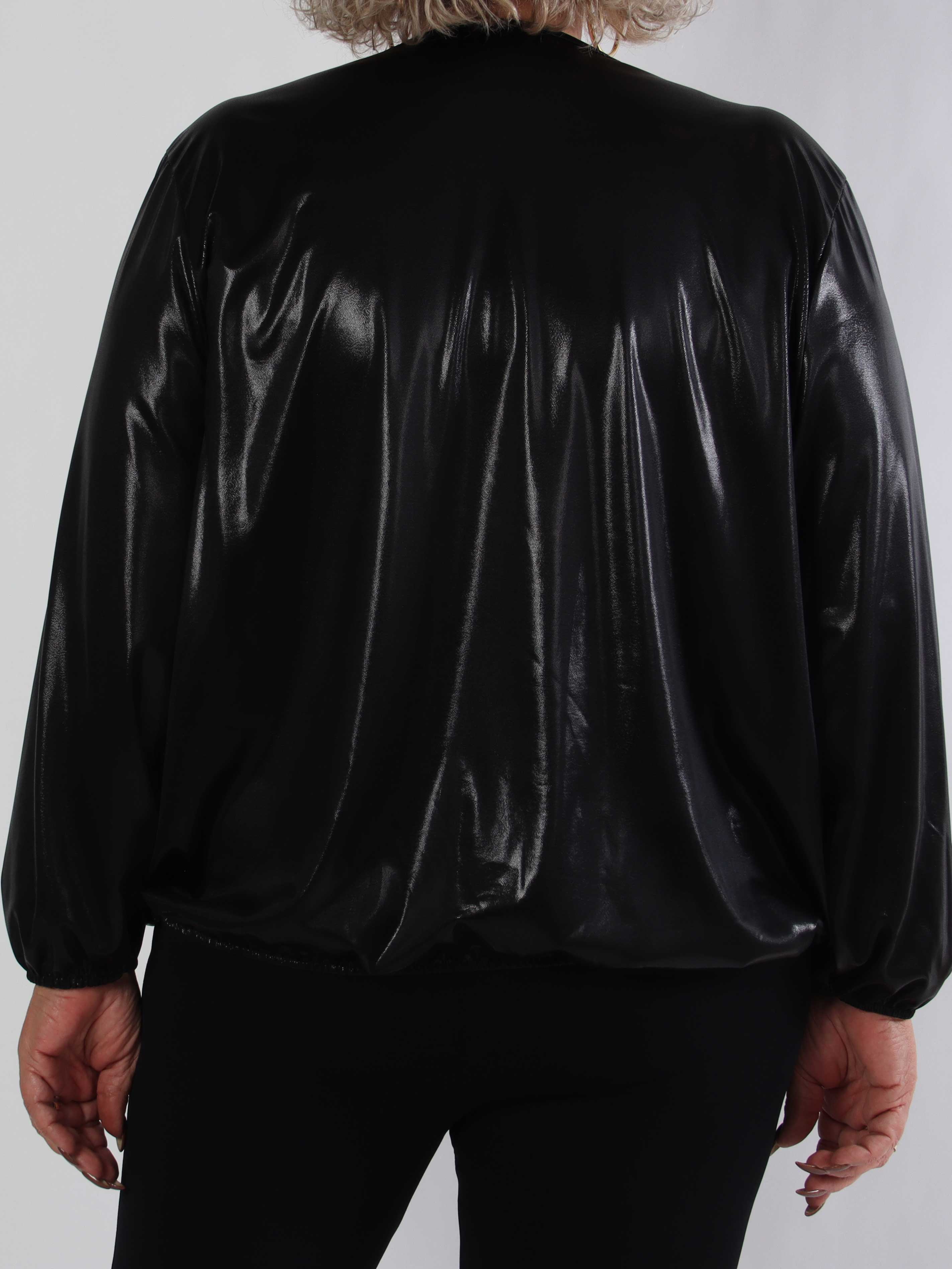 Rakel Shiny - Langærmet plus size bluse i skinnende stof
