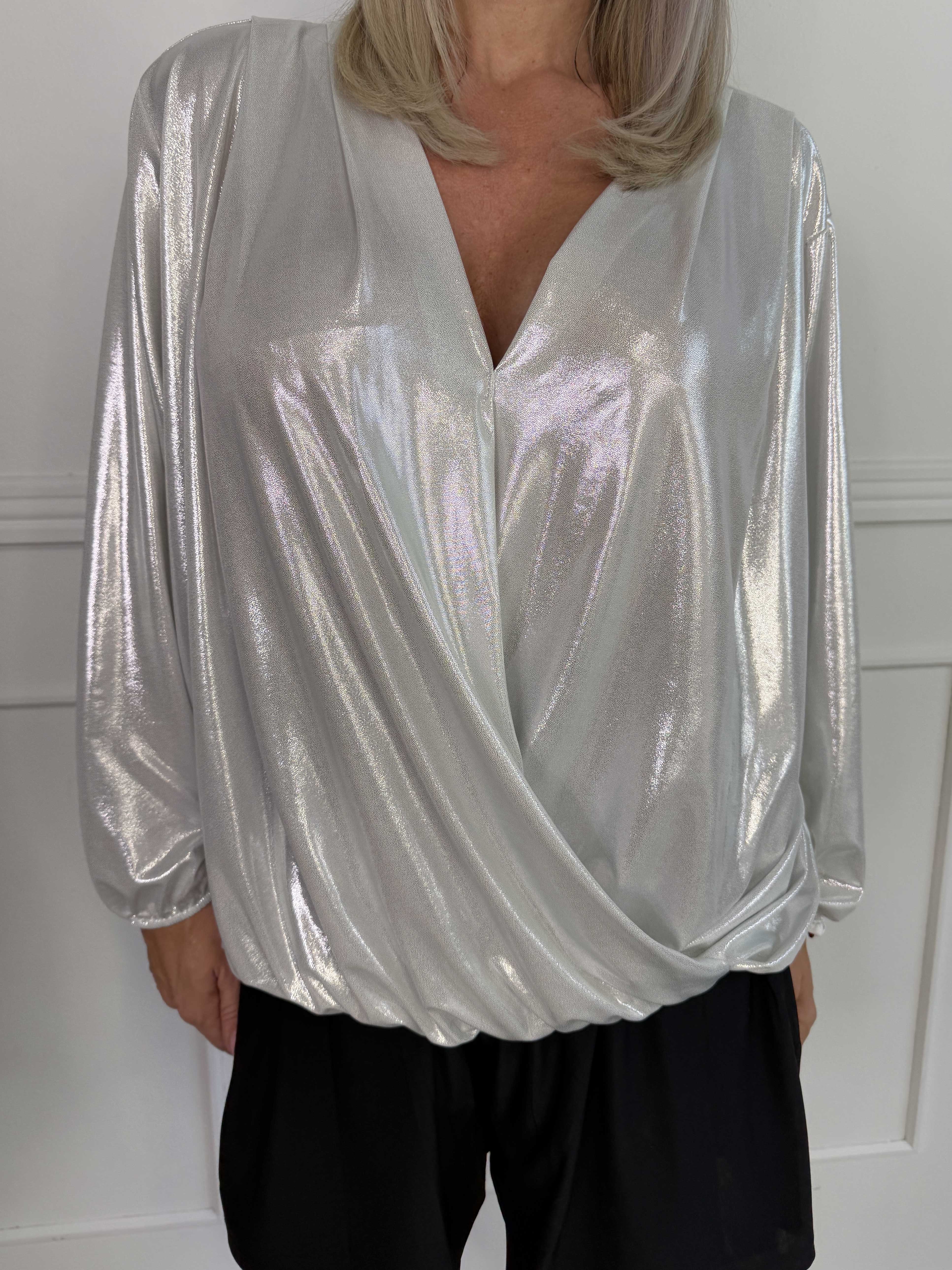 Rakel Shiny - Langærmet bluse i skinnende stof