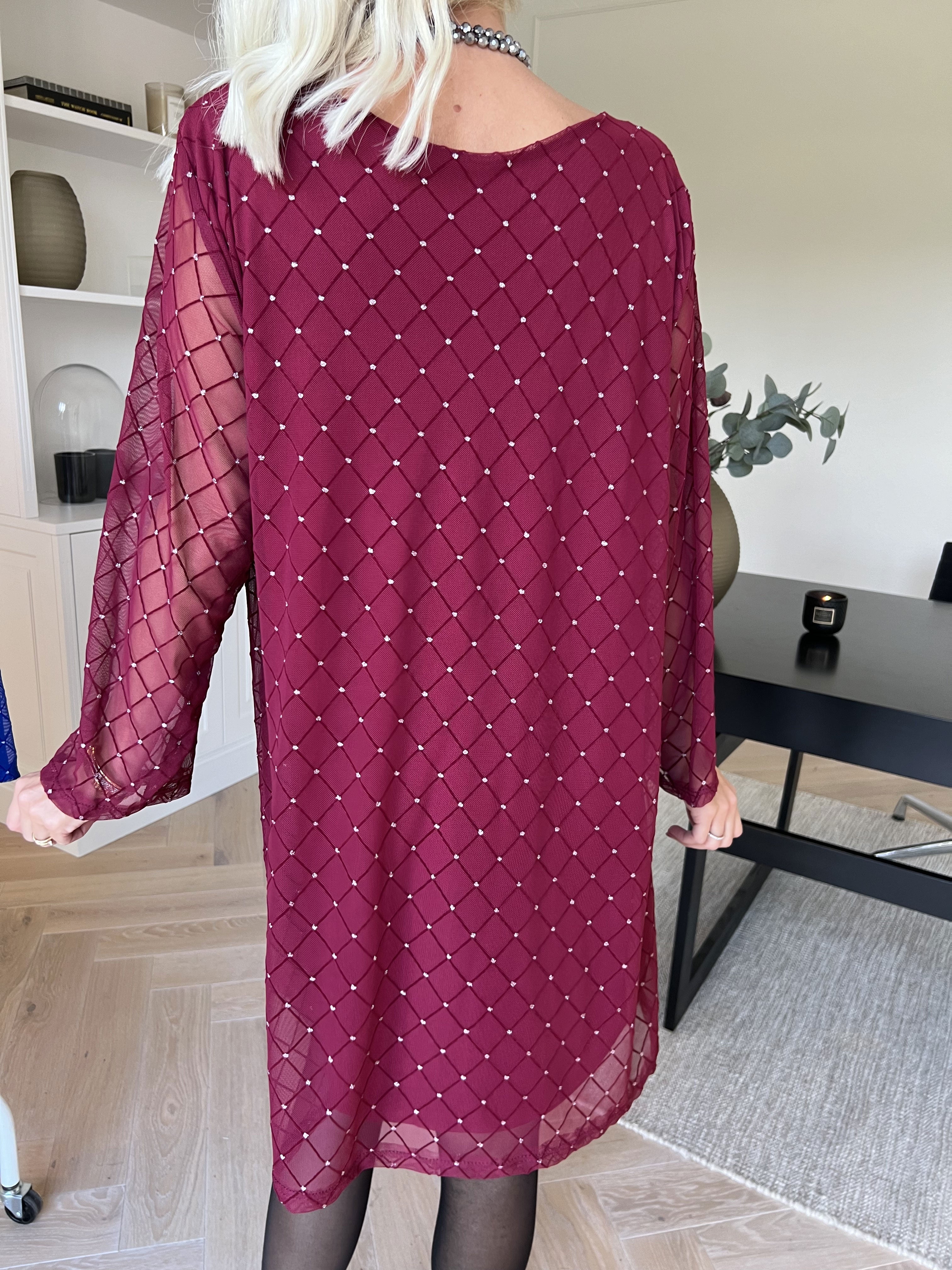 Ritte - Langærmet mesh kjole med glimmer detaljer