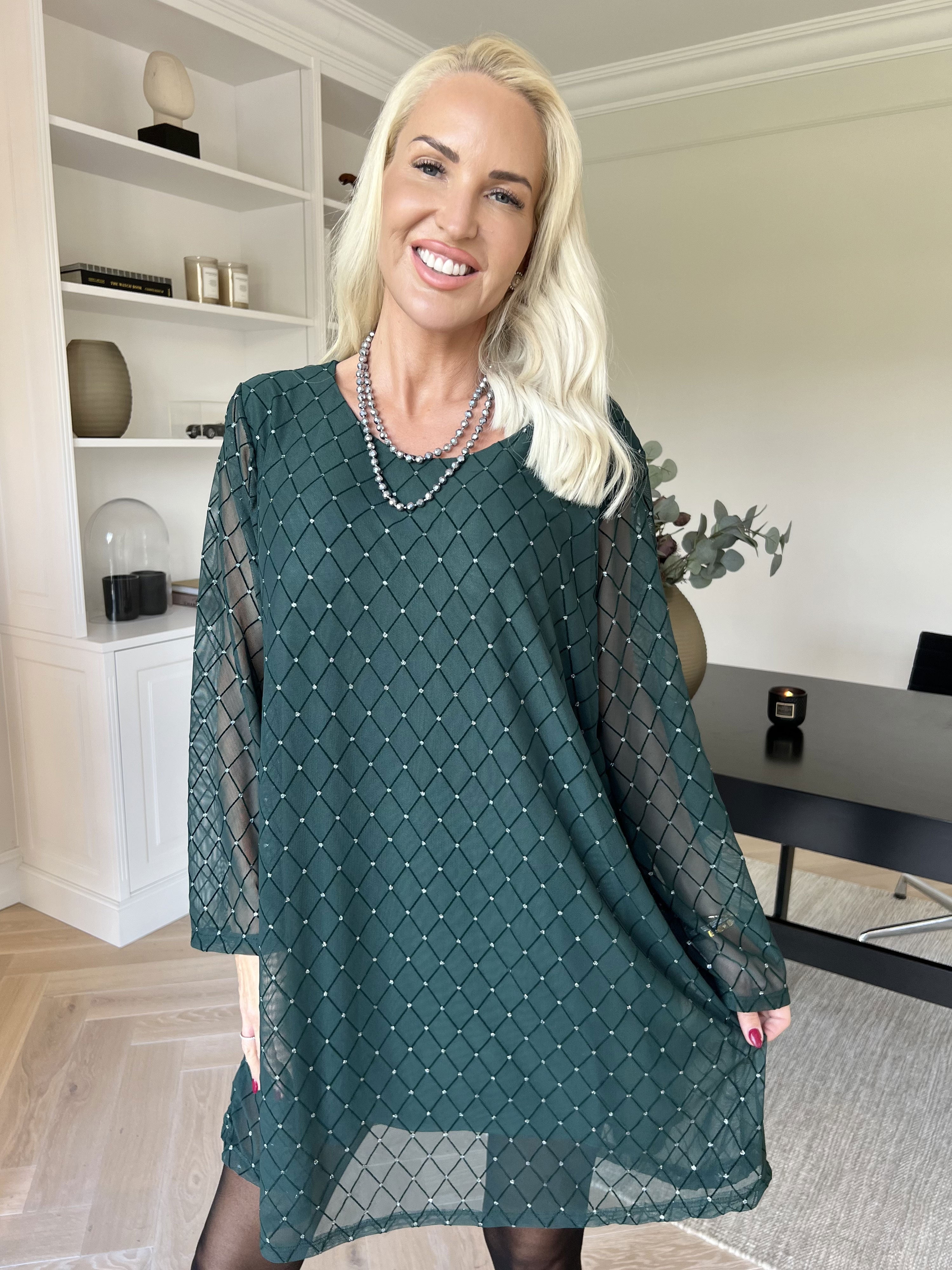 Ritte - Langærmet mesh kjole med glimmer detaljer