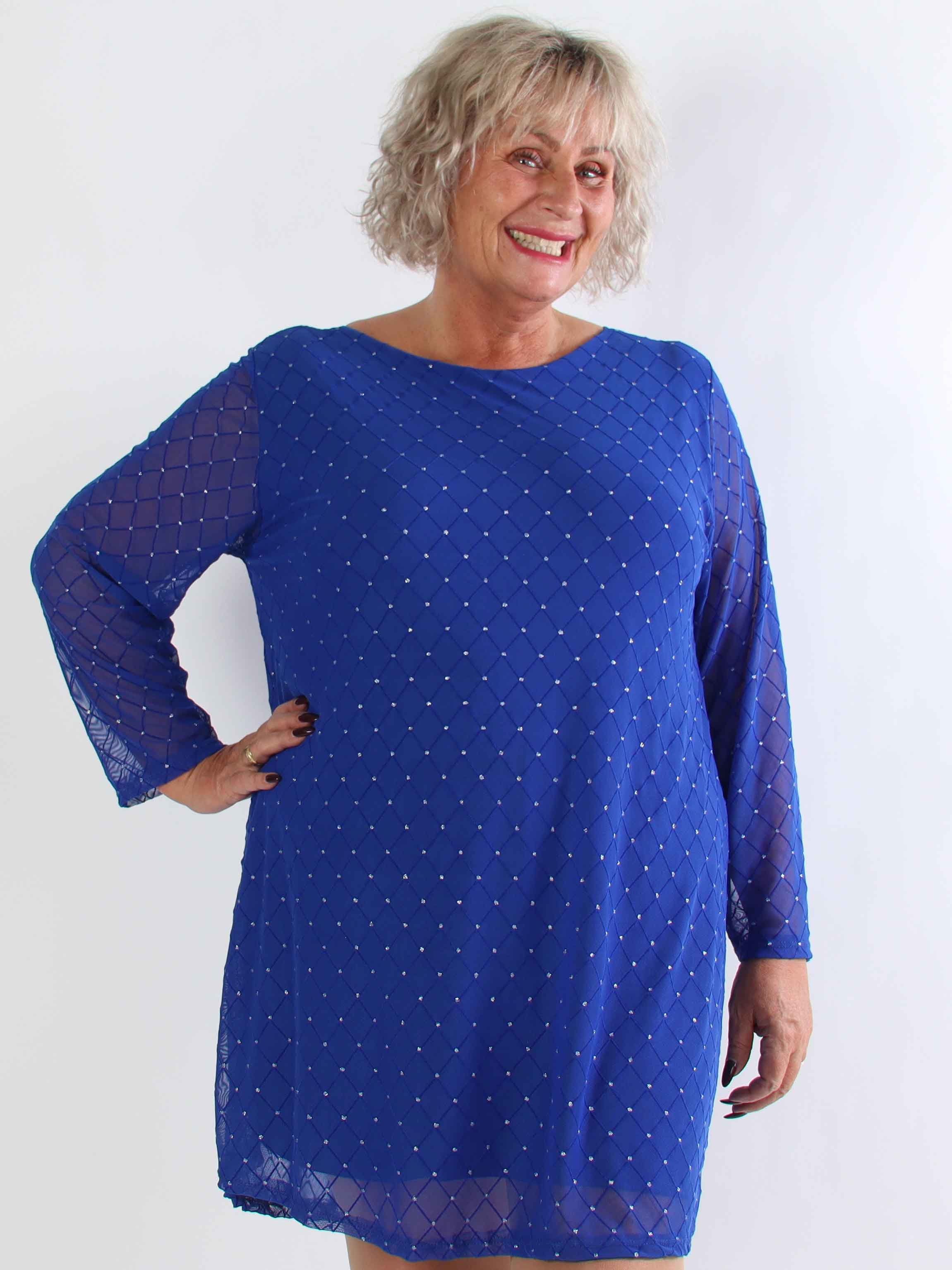 Ritte - Langærmet plus size mesh kjole med glimmer detaljer
