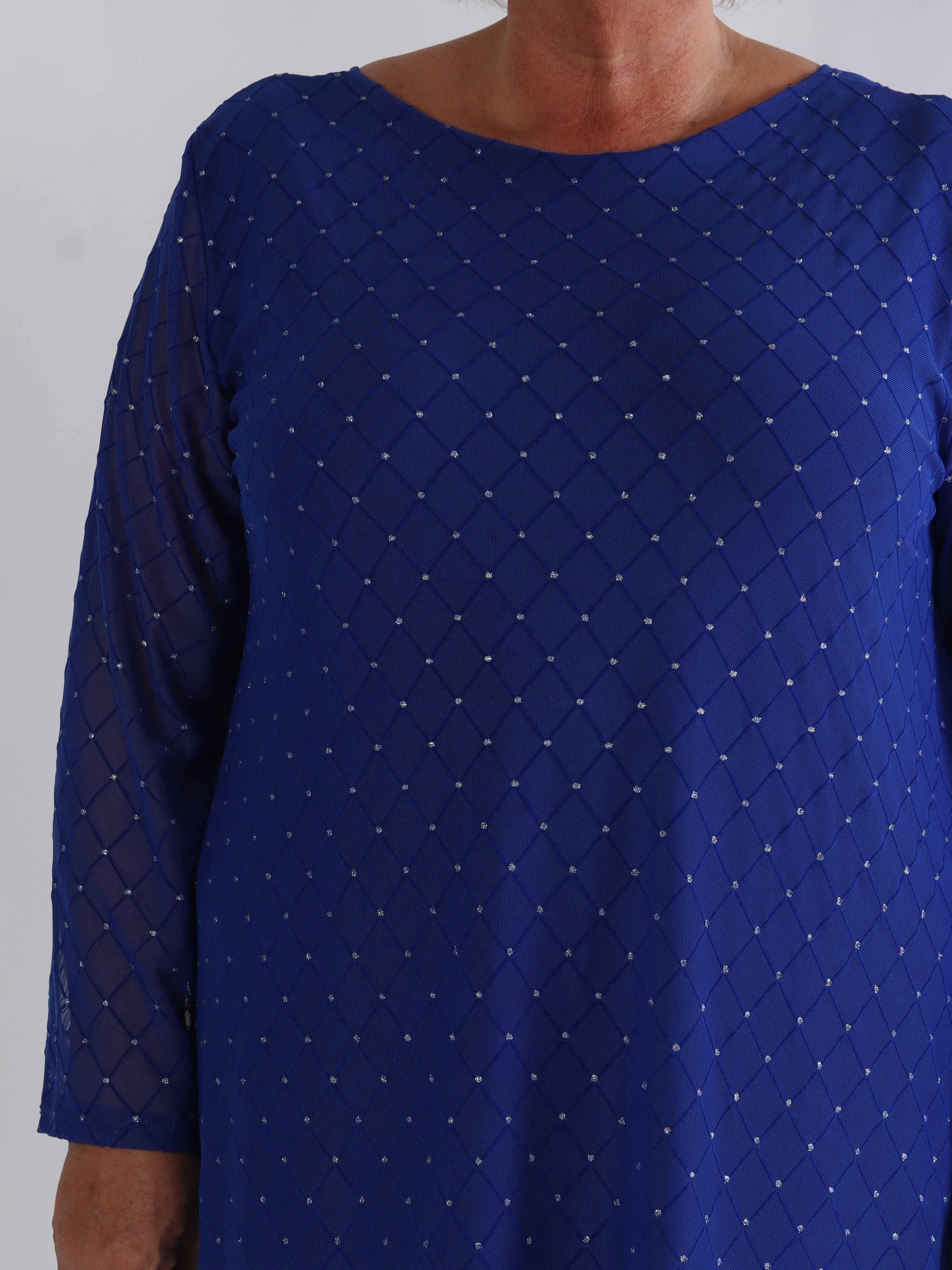 Ritte - Langærmet plus size mesh kjole med glimmer detaljer