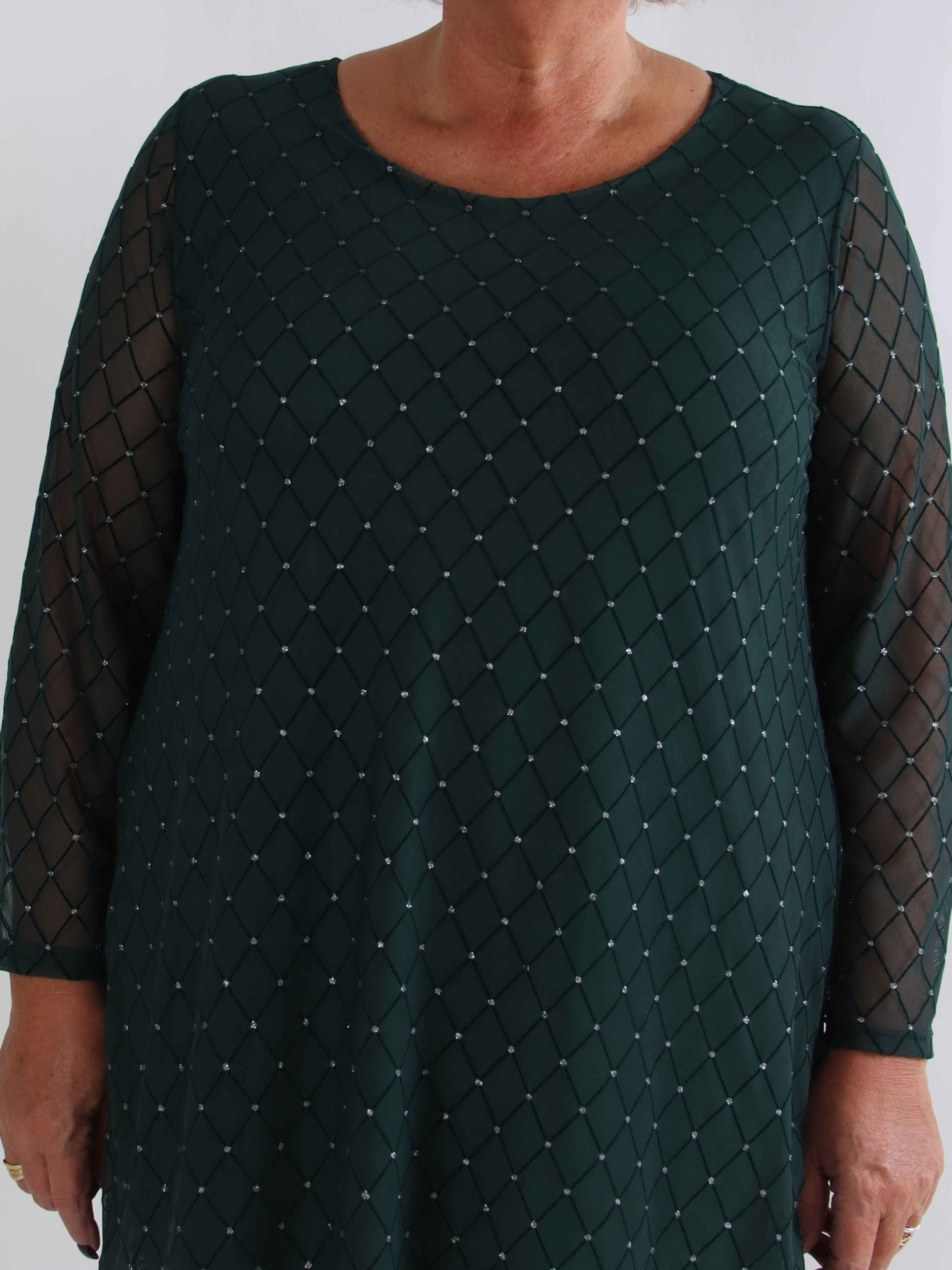 Ritte - Langærmet plus size mesh kjole med glimmer detaljer