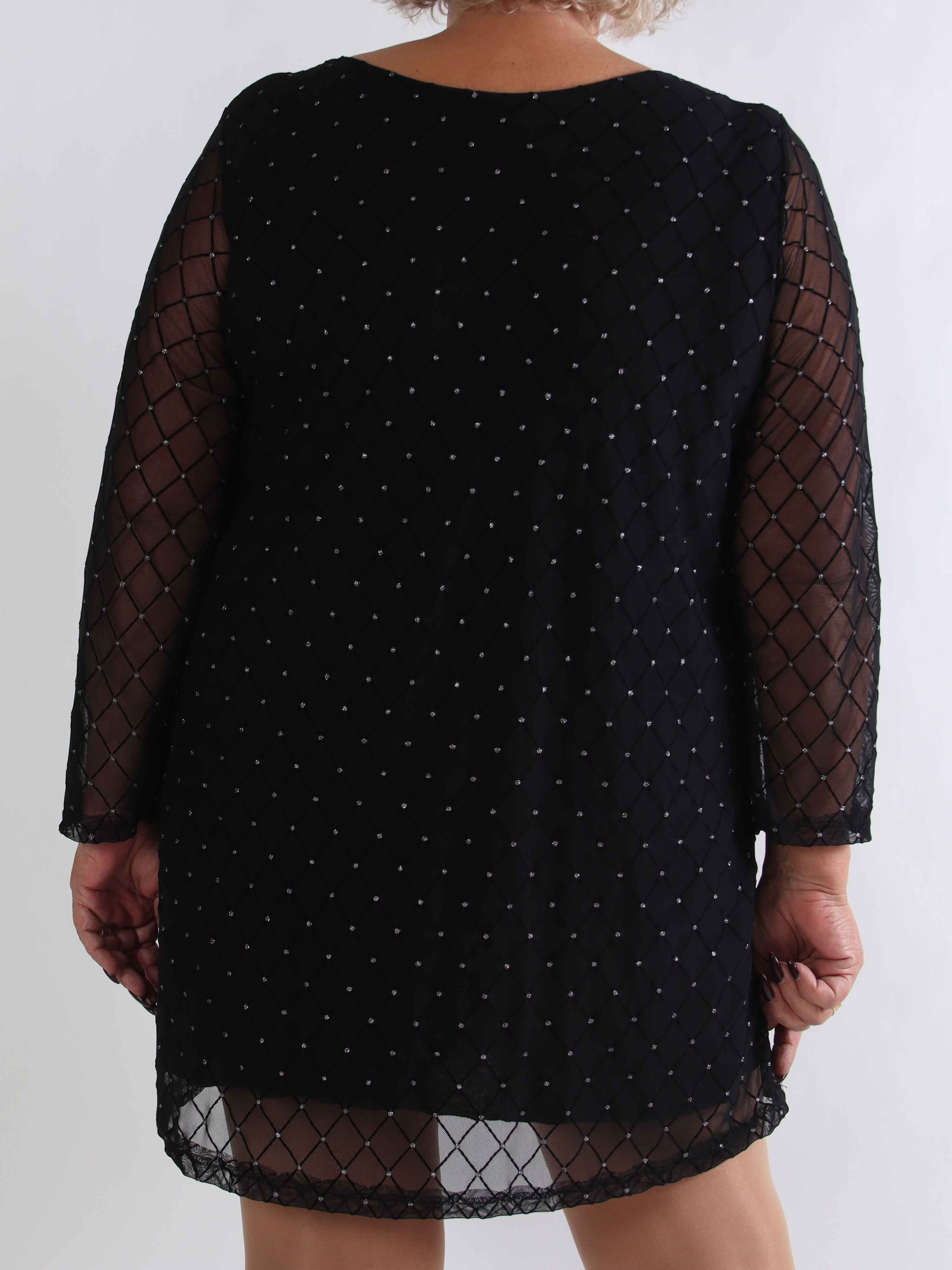 Ritte - Langærmet plus size mesh kjole med glimmer detaljer