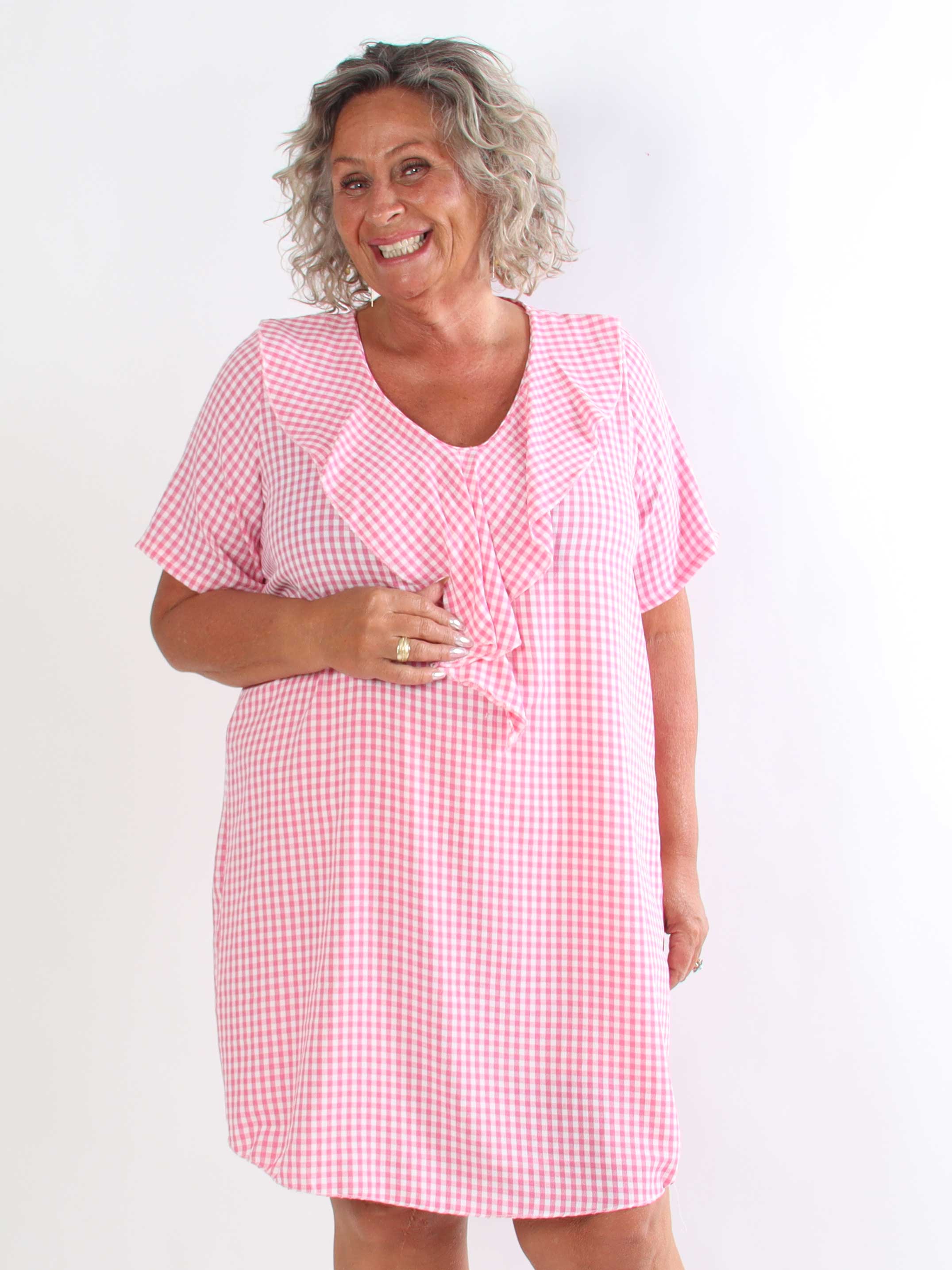 Roma - Stilfuld ternet plus size tunikakjole i let viskoseblanding