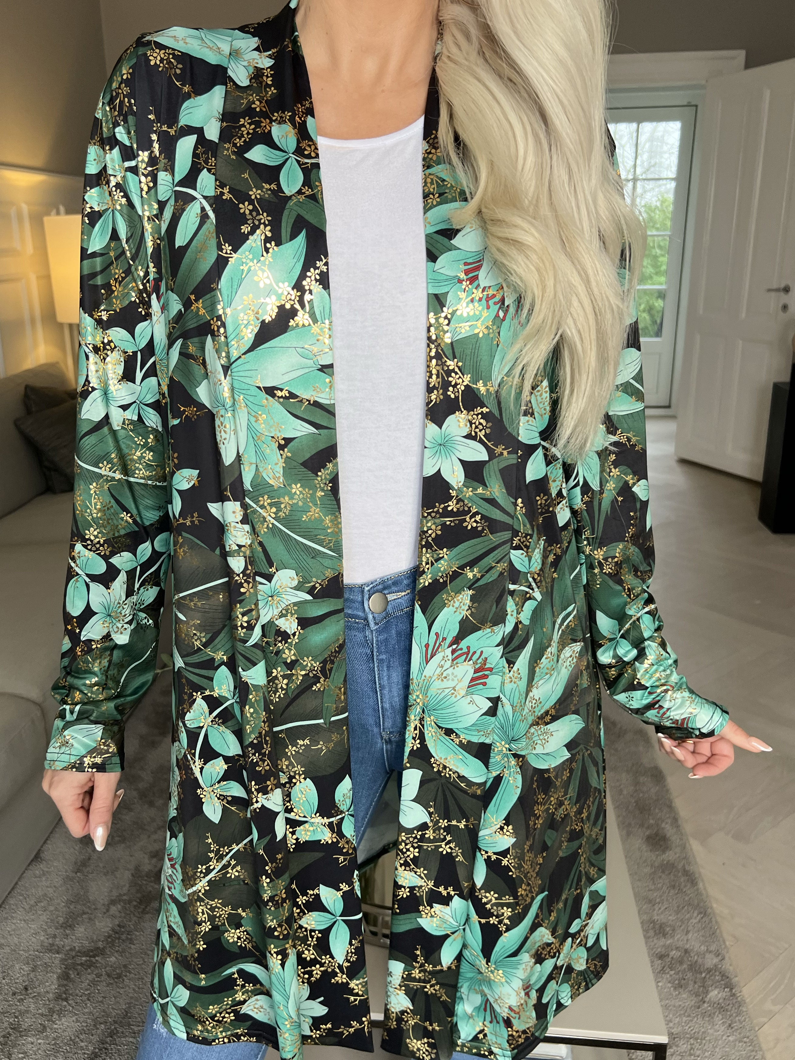 Rosa Gold Flower - Elastisk cardigan med print