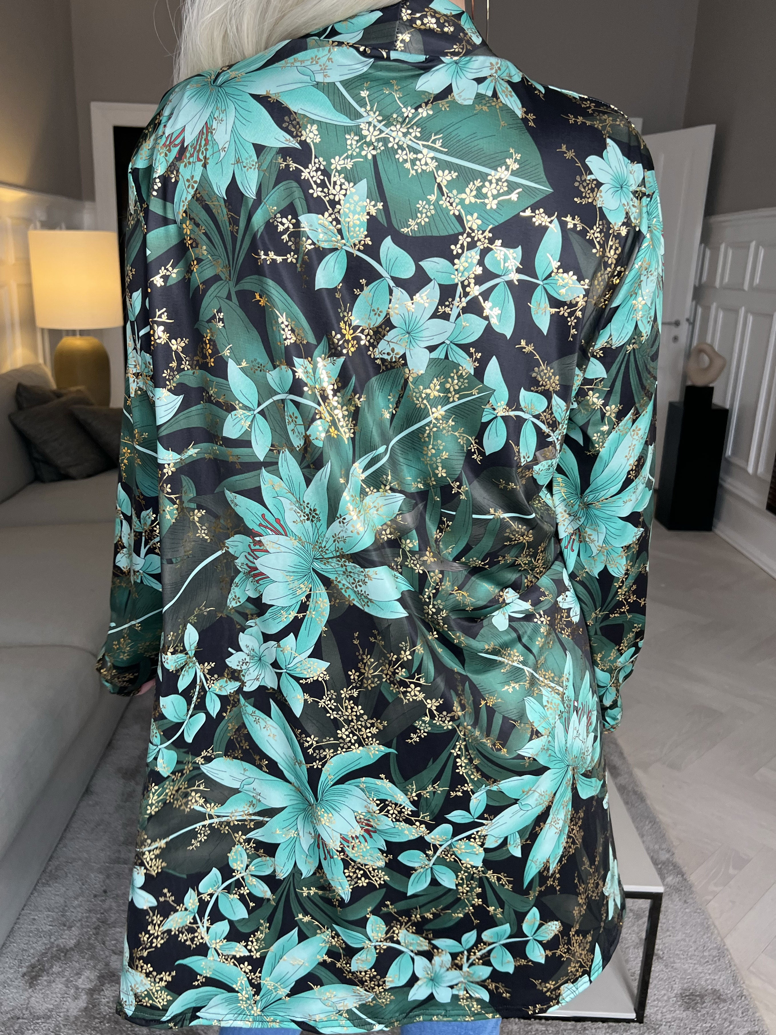 Rosa Gold Flower - Elastisk cardigan med print