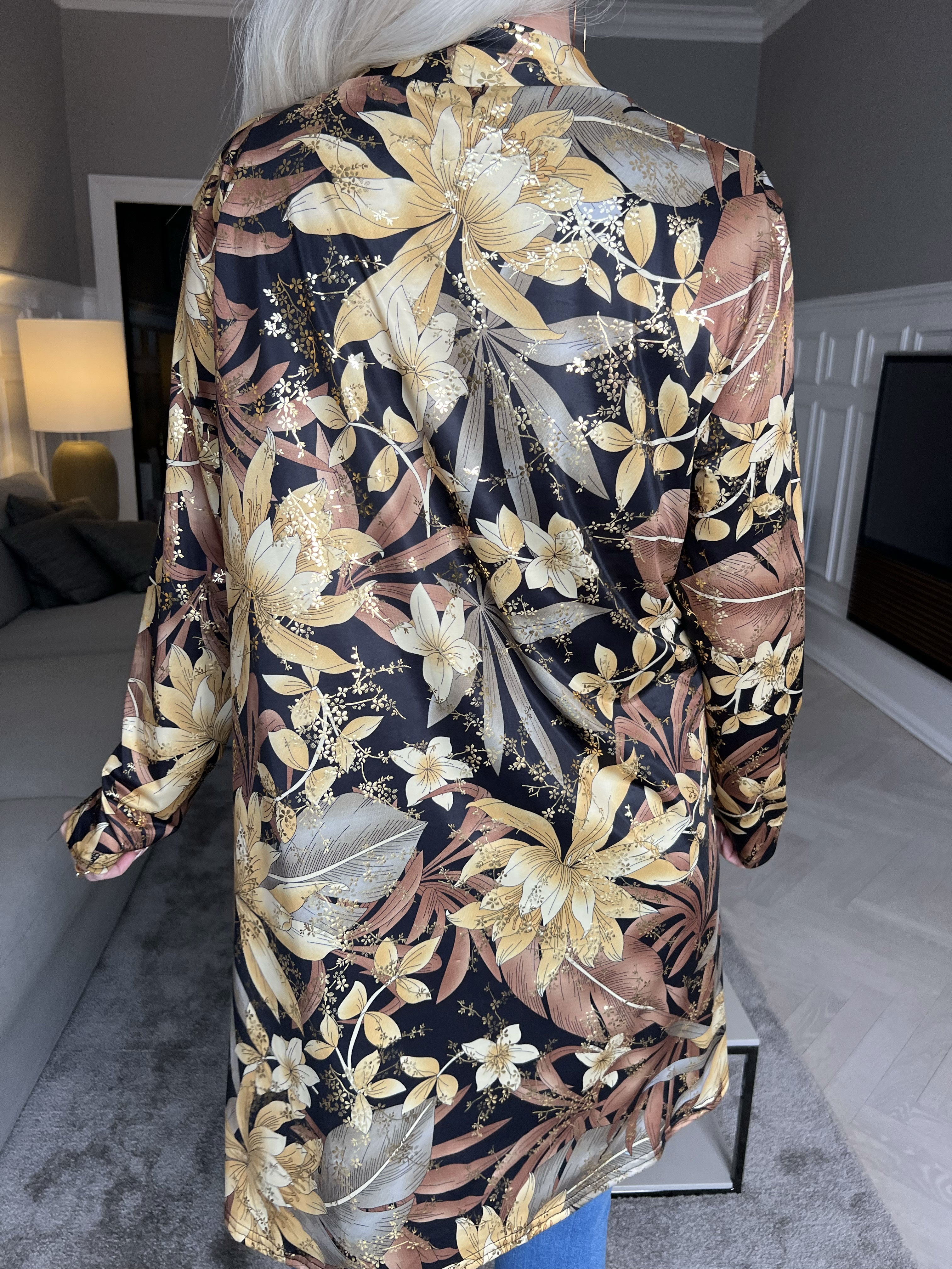 Rosa Gold Flower - Elastisk cardigan med print