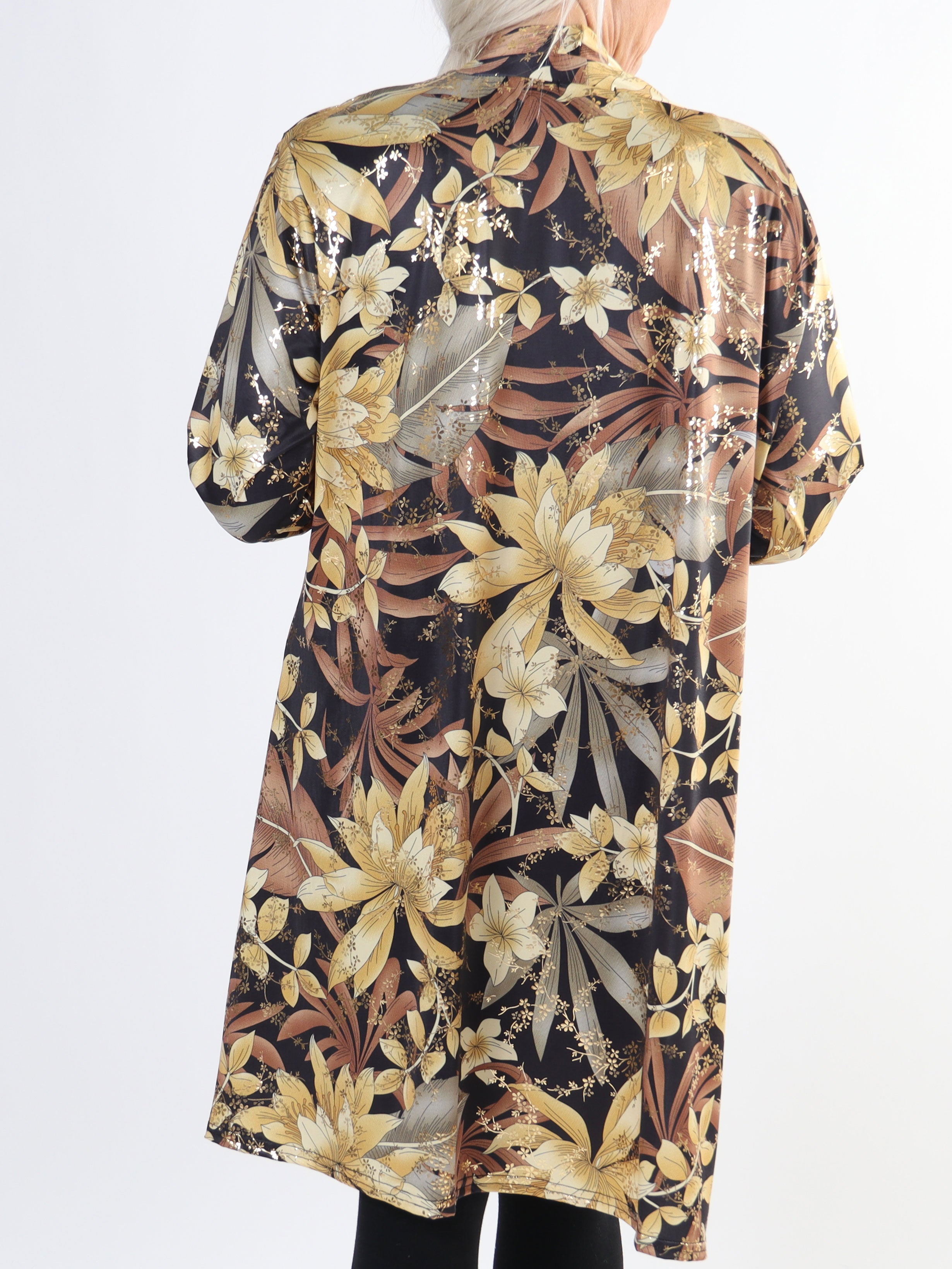 Rosa Gold Flower - Elastisk plus size cardigan med print