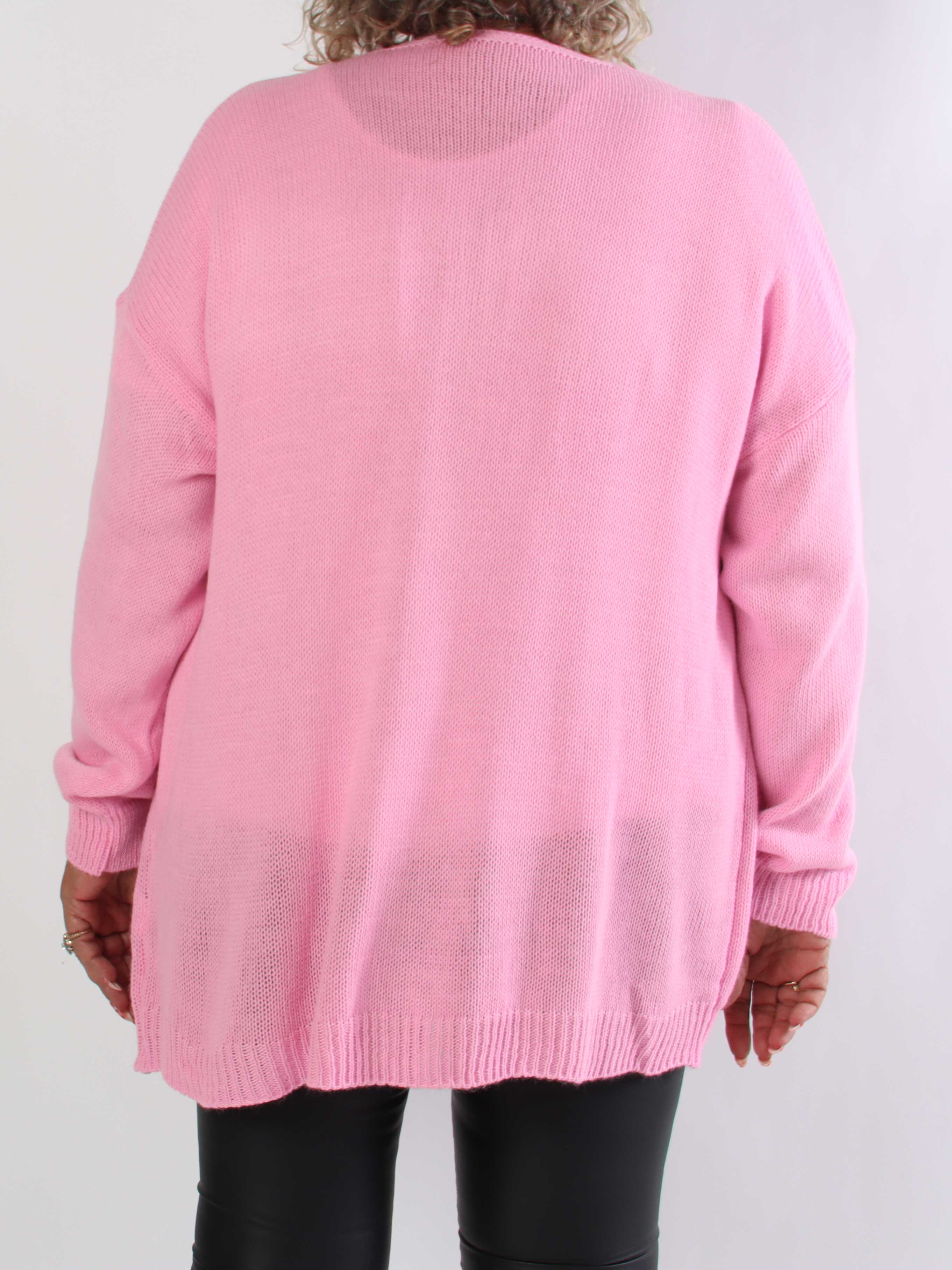 Rosaline - Sød plus size strikcardigan med fine hjerter og knaplukning