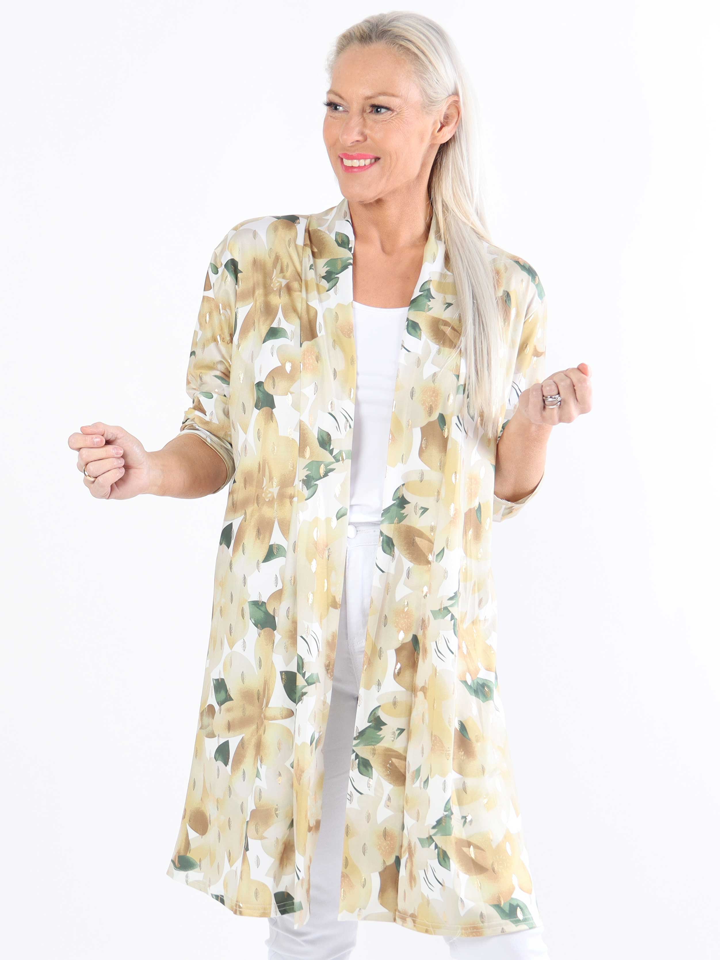 Rosa Sweet Flower - Elastisk plus size cardigan med blomsterprint