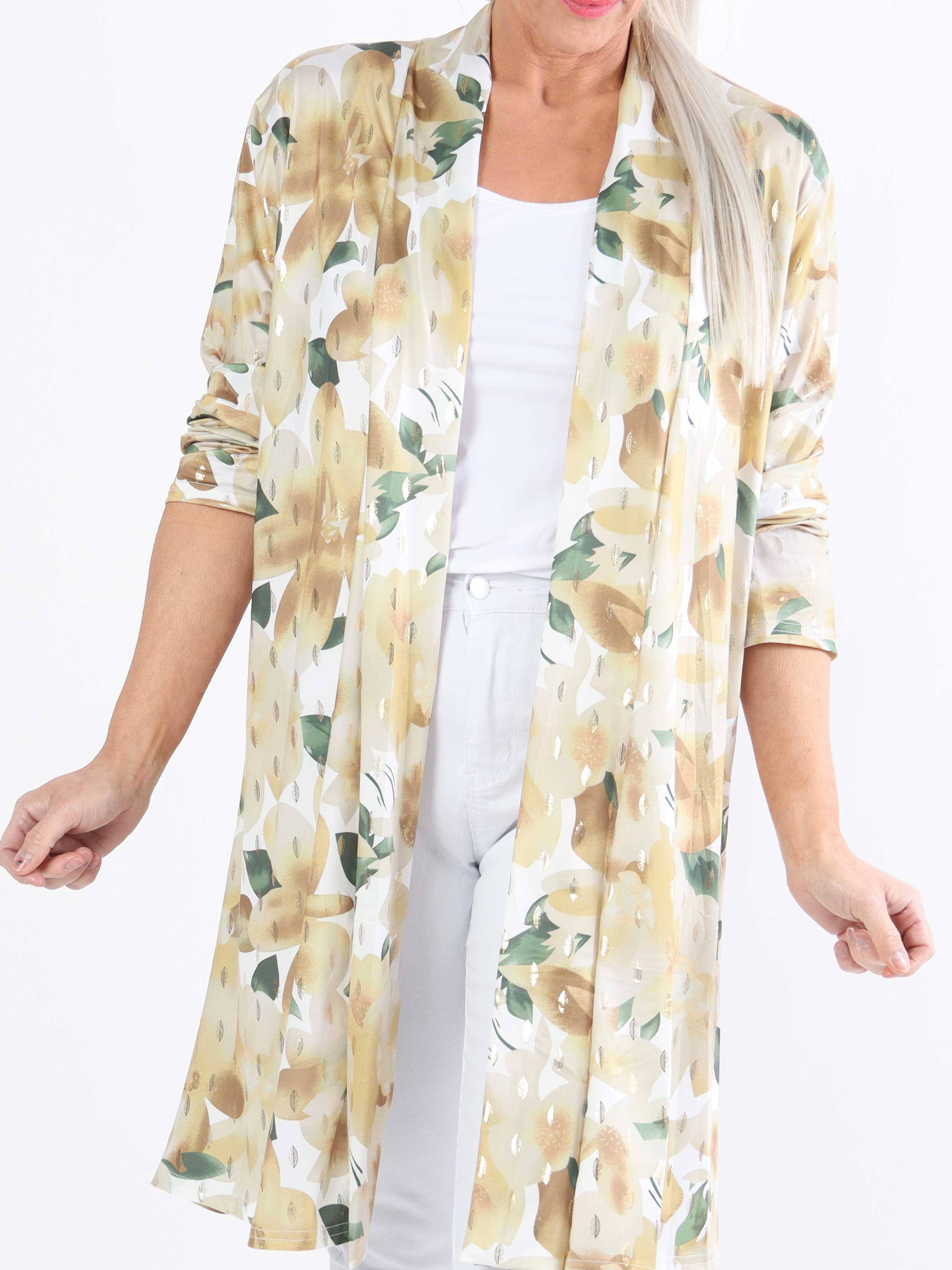 Rosa Sweet Flower - Elastisk plus size cardigan med blomsterprint