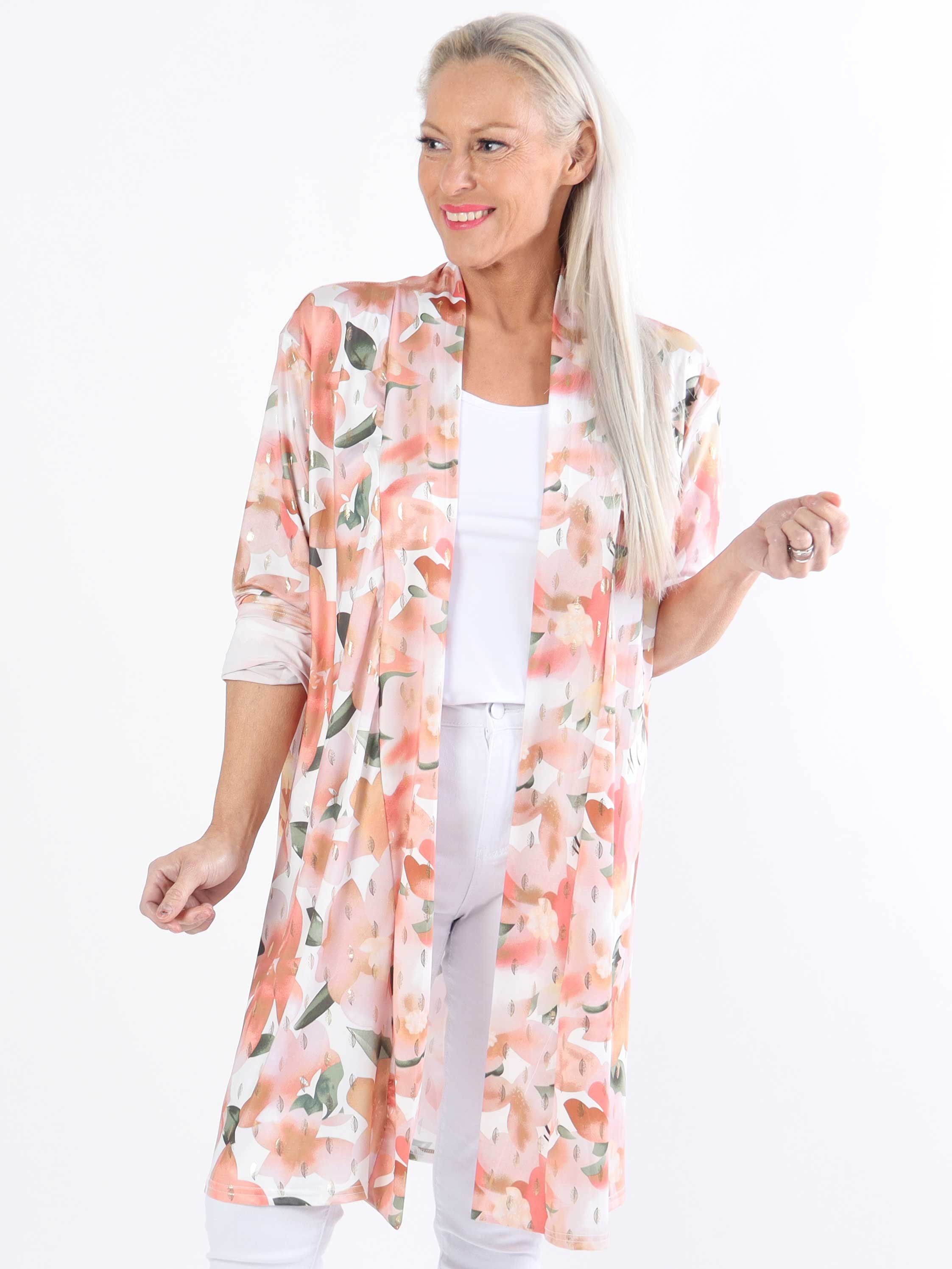 Rosa Sweet Flower - Elastisk plus size cardigan med blomsterprint
