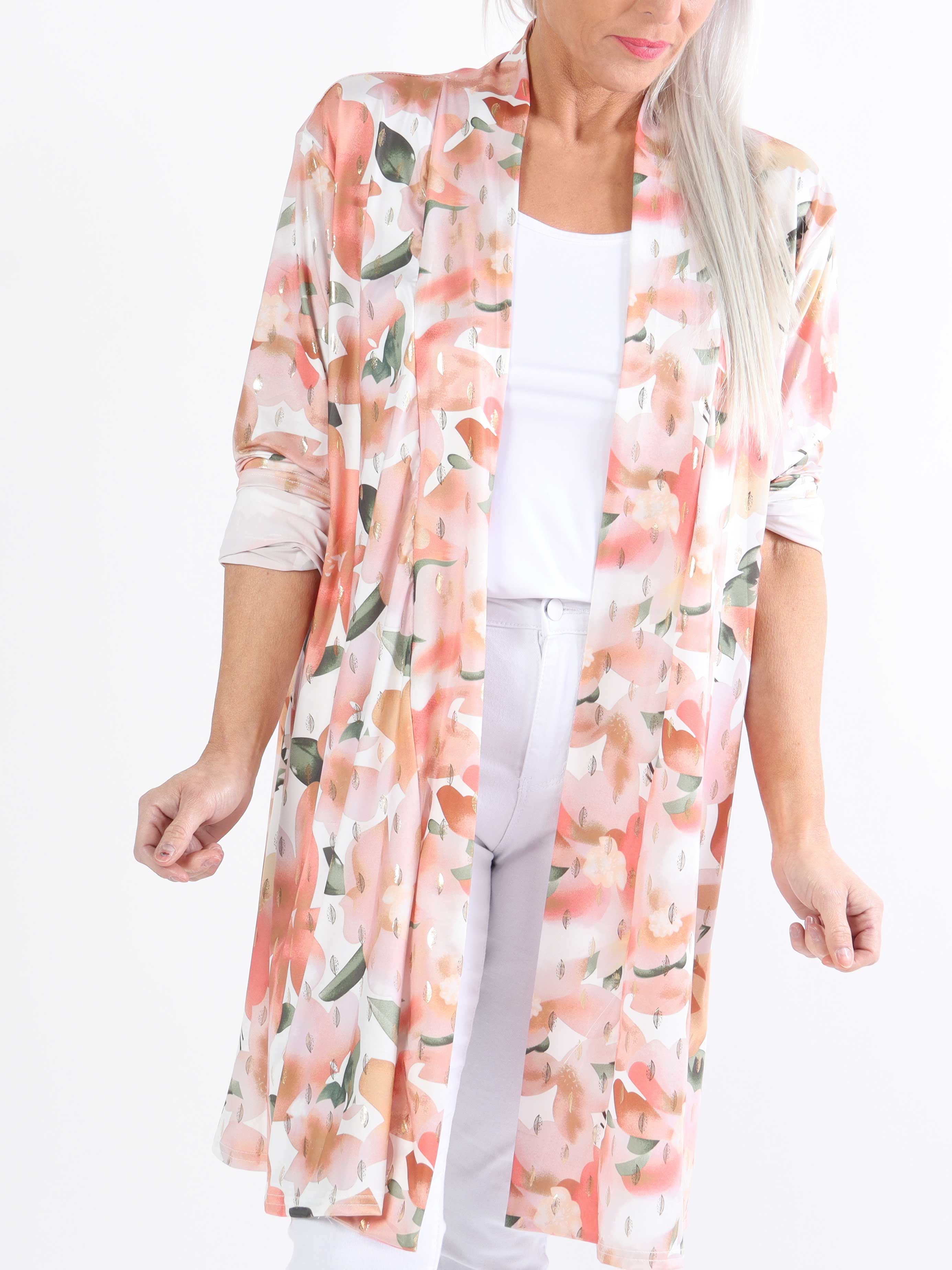 Rosa Sweet Flower - Elastisk plus size cardigan med blomsterprint
