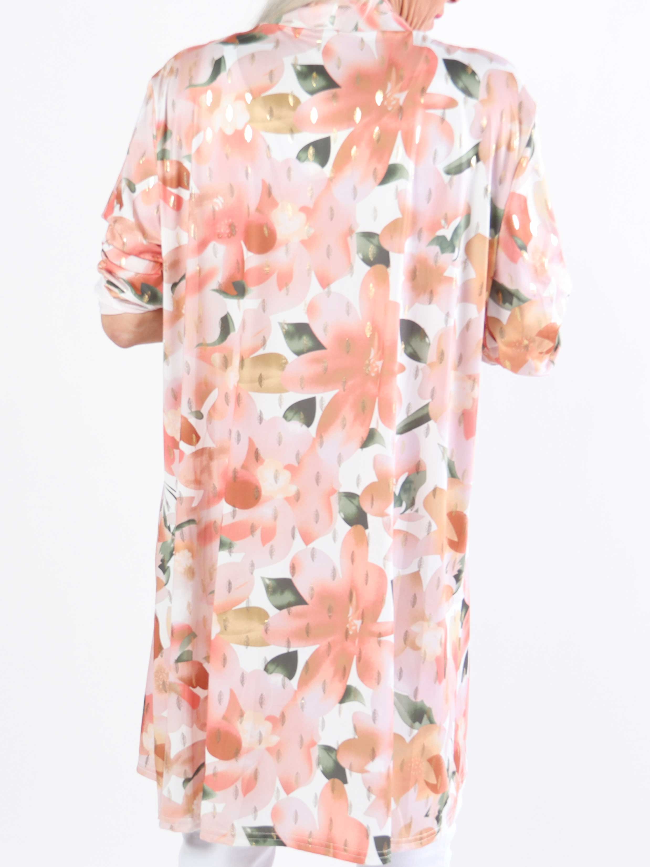 Rosa Sweet Flower - Elastisk plus size cardigan med blomsterprint