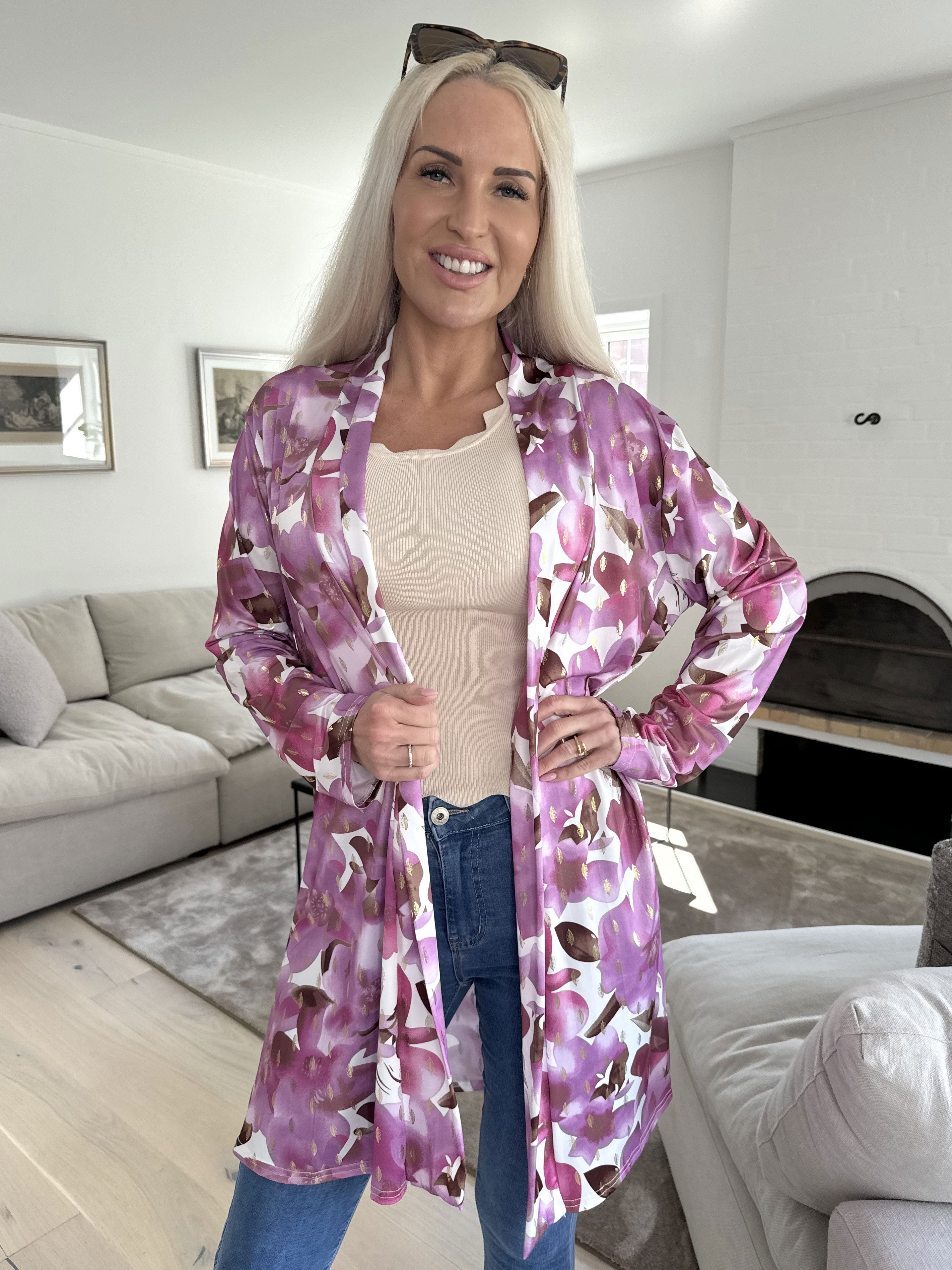 Rosa Sweet Flower - Elastisk cardigan med blomsterprint