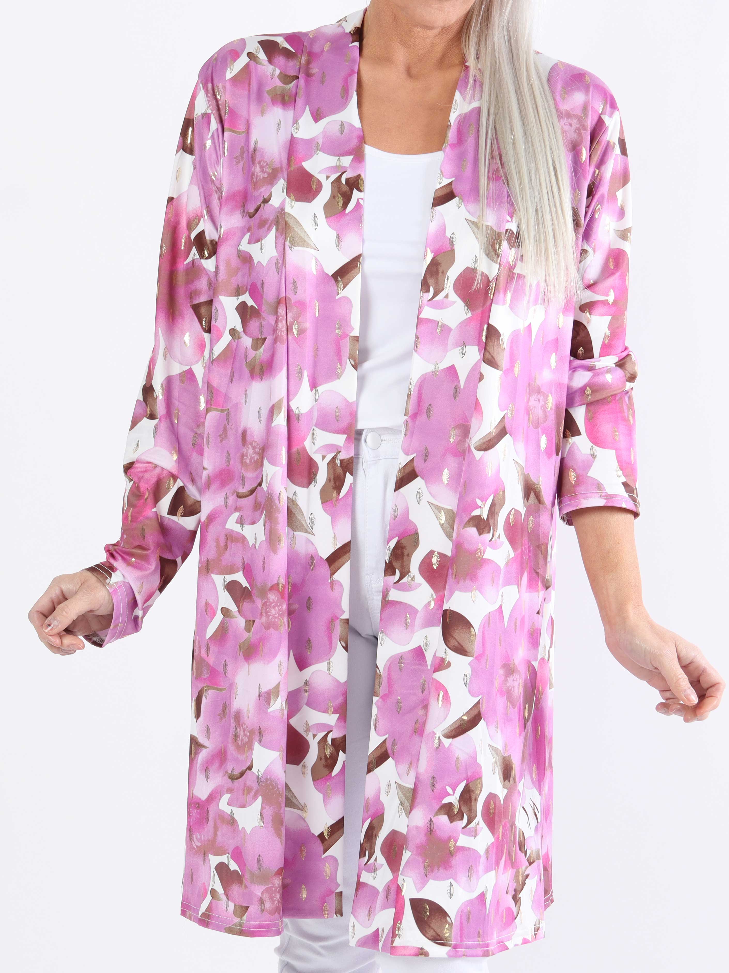 Rosa Sweet Flower - Elastisk plus size cardigan med blomsterprint