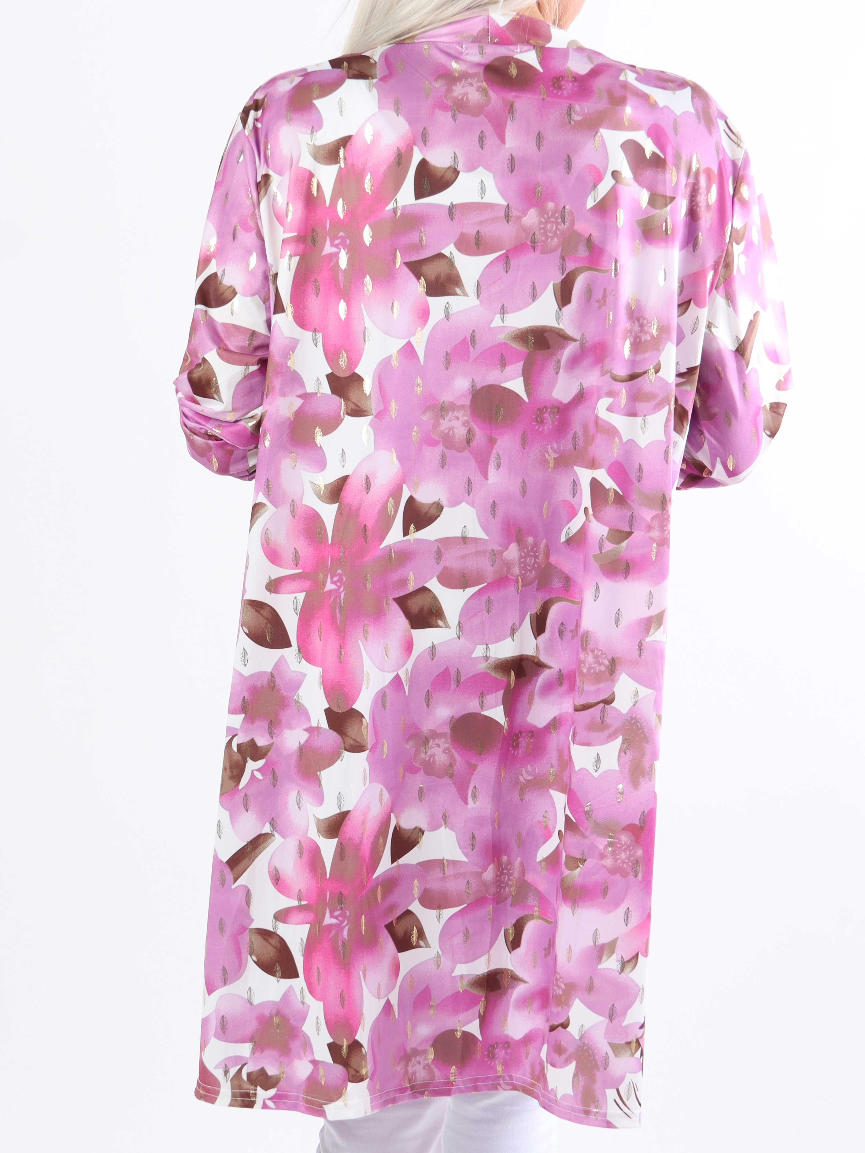 Rosa Sweet Flower - Elastisk plus size cardigan med blomsterprint