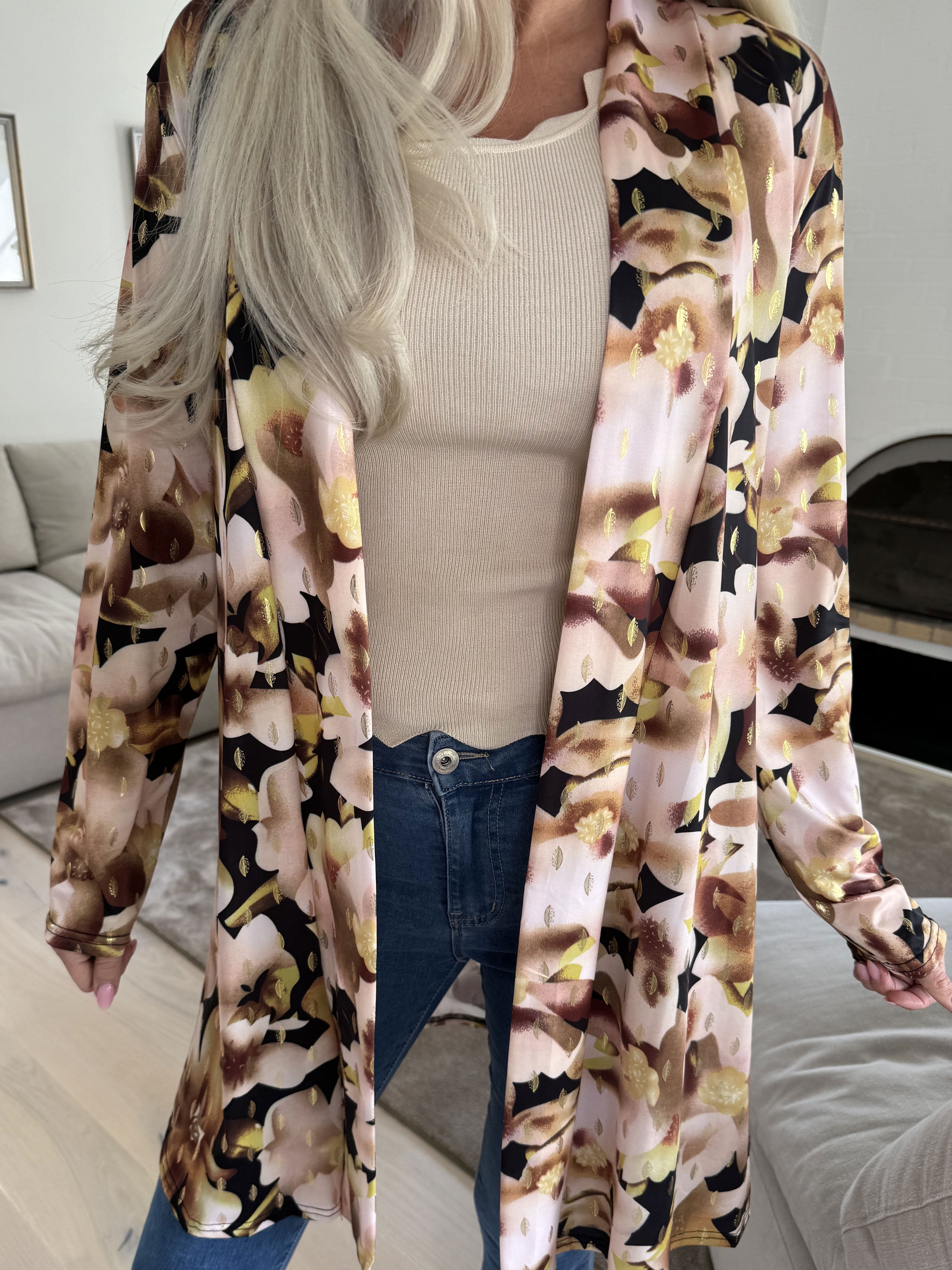 Rosa Sweet Flower - Elastisk cardigan med blomsterprint