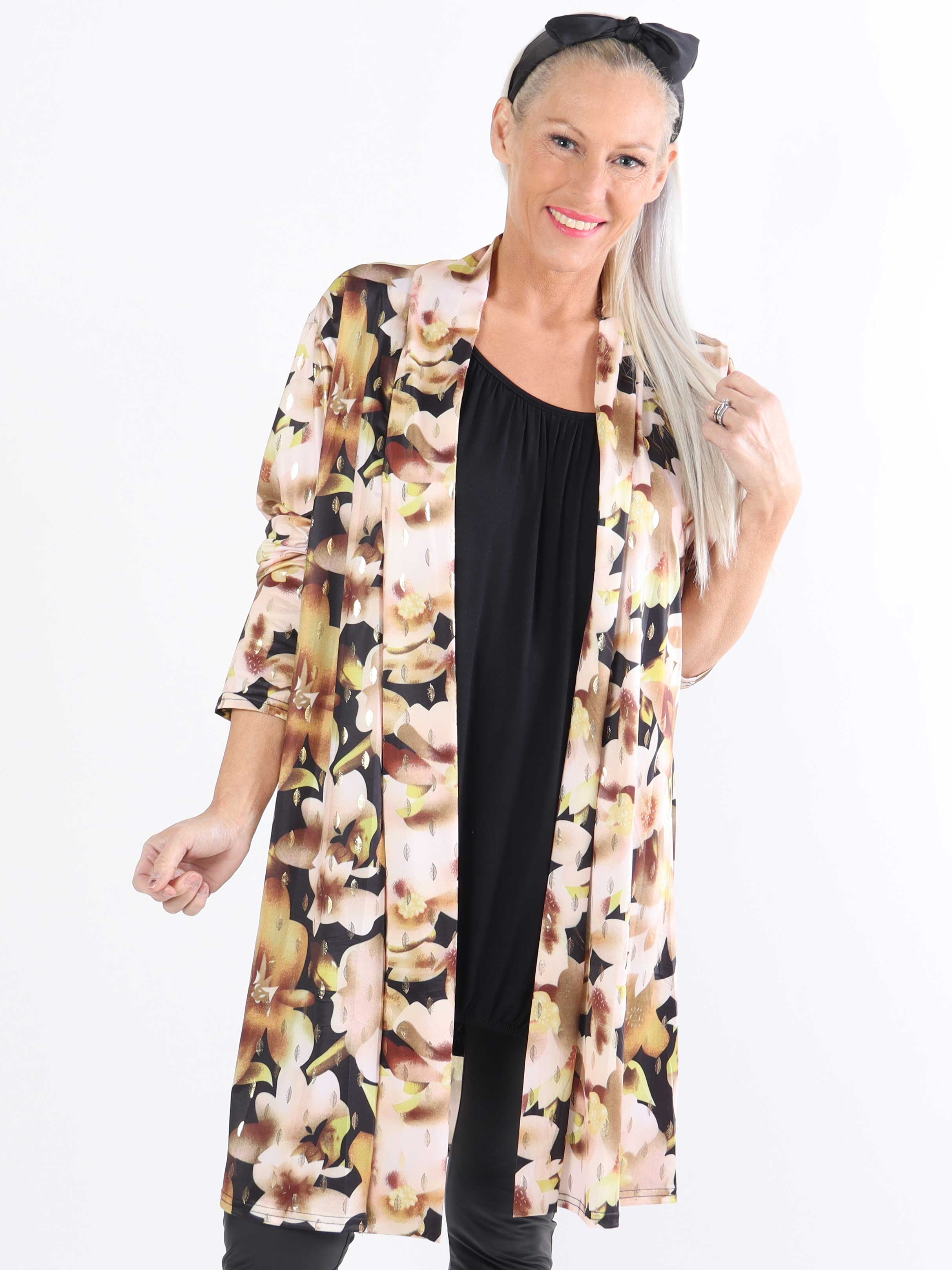 Rosa Sweet Flower - Elastisk plus size cardigan med blomsterprint