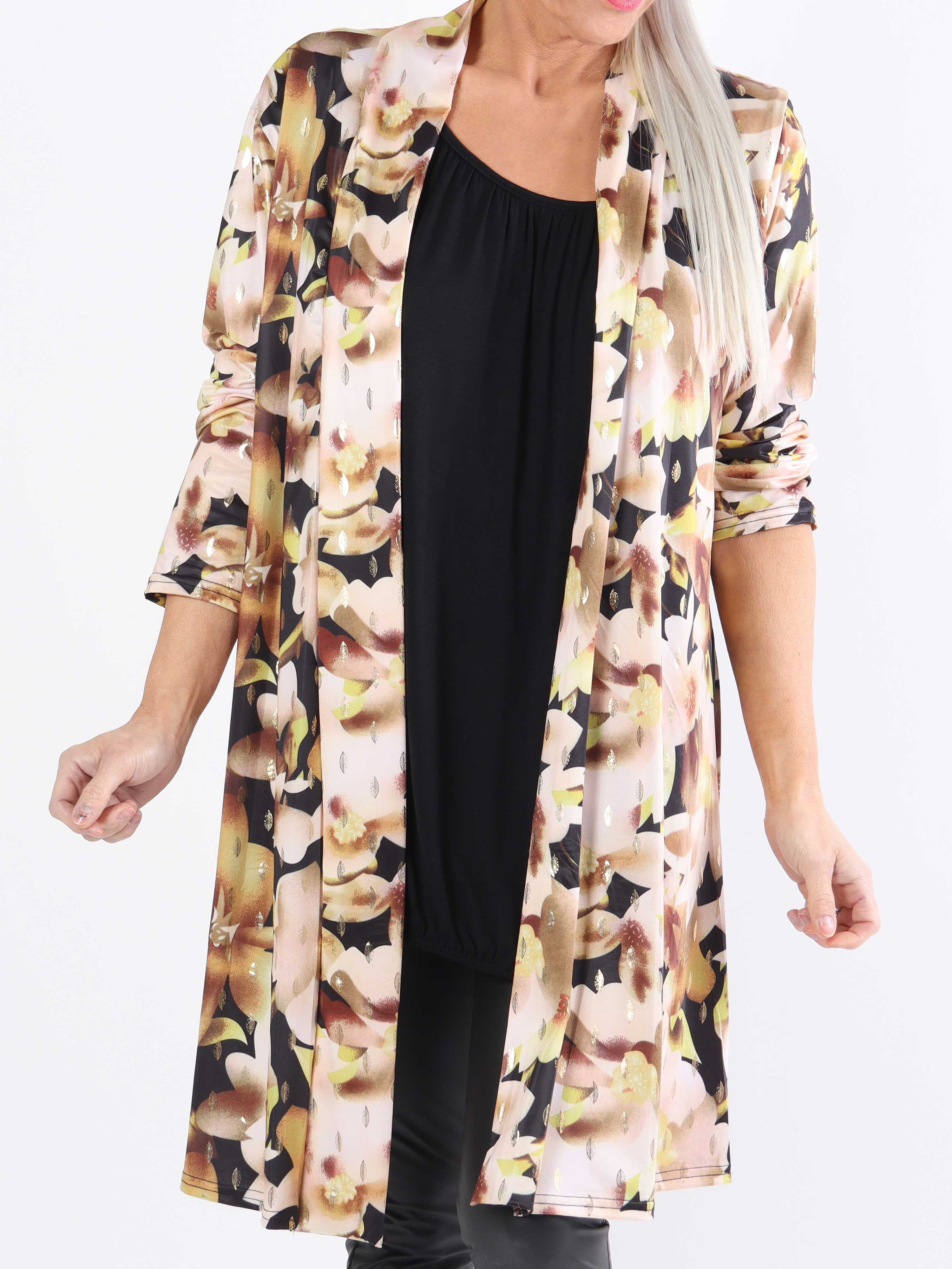 Rosa Sweet Flower - Elastisk plus size cardigan med blomsterprint