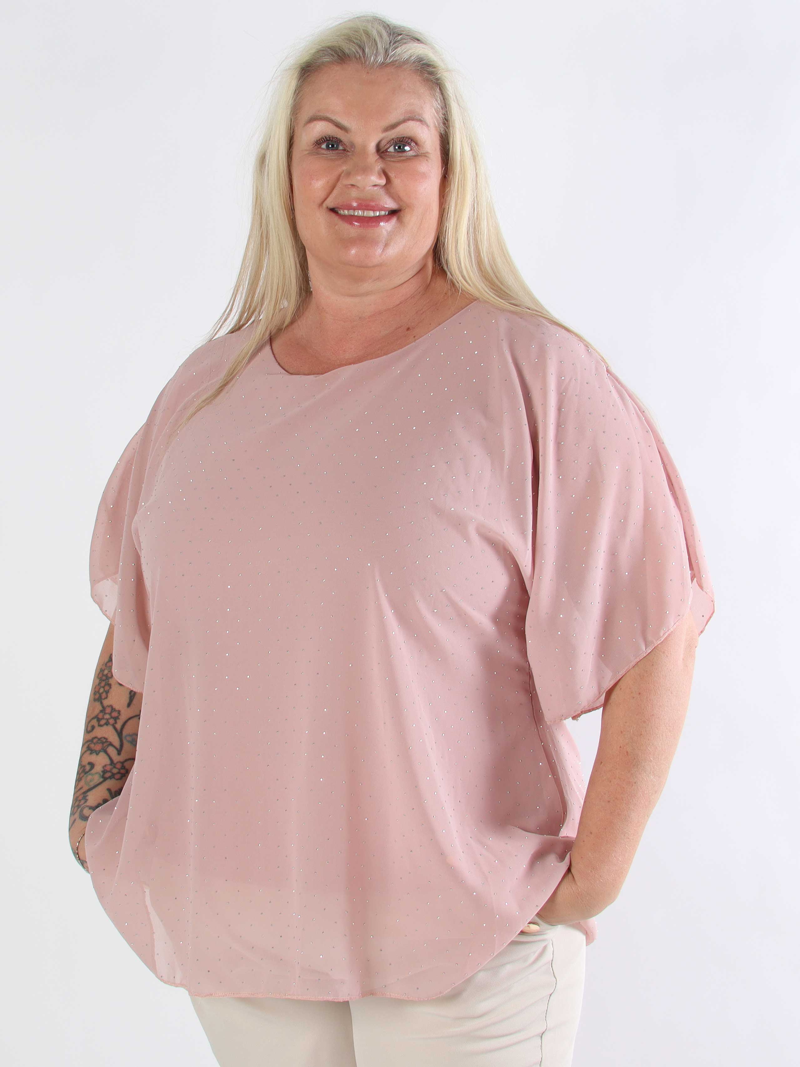 Rosie - Plus size viskose bluse med chiffonlag og similisten