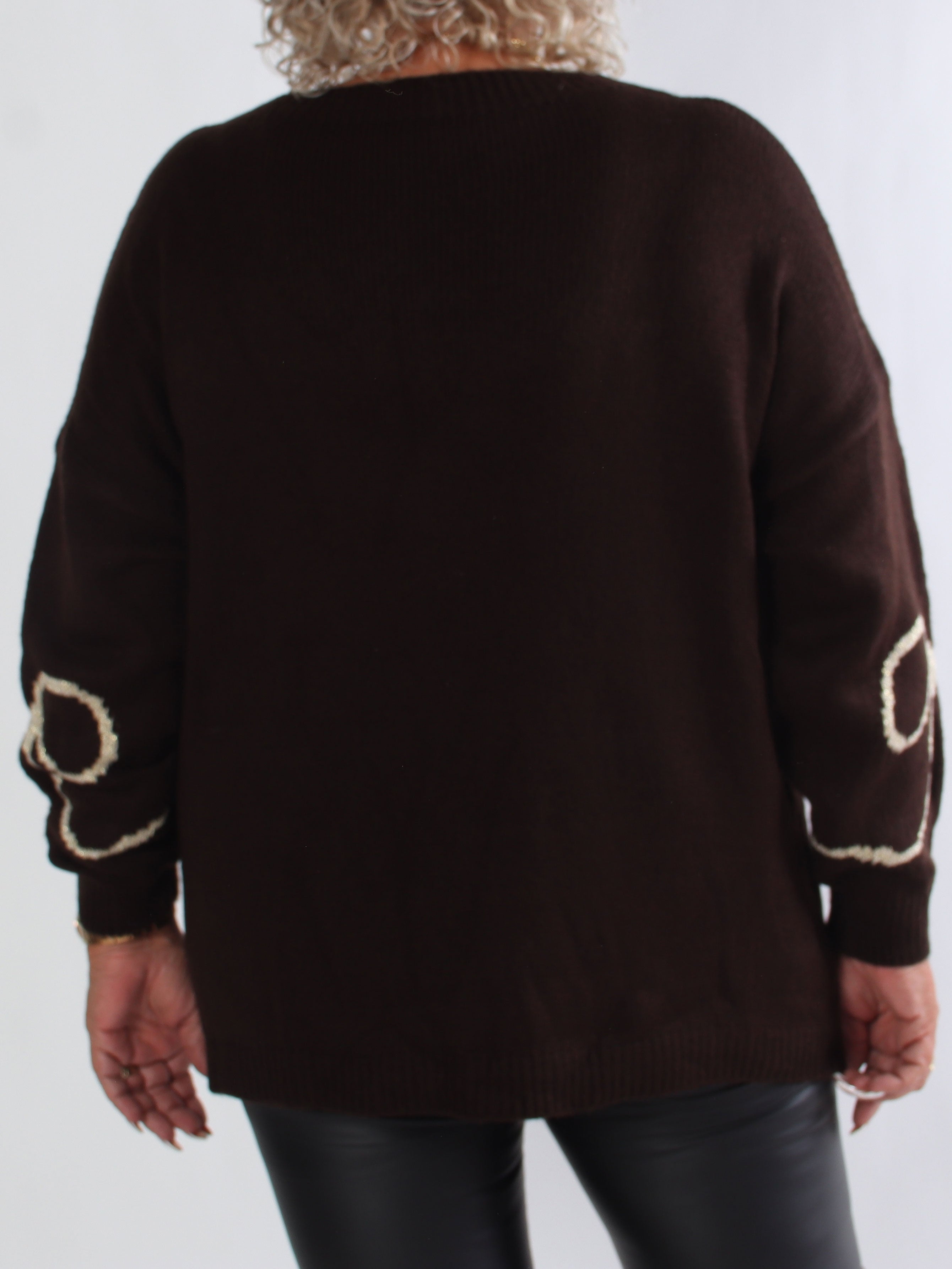 Ruby - Plus size striktrøje med uld og sløjfe i guldtråde