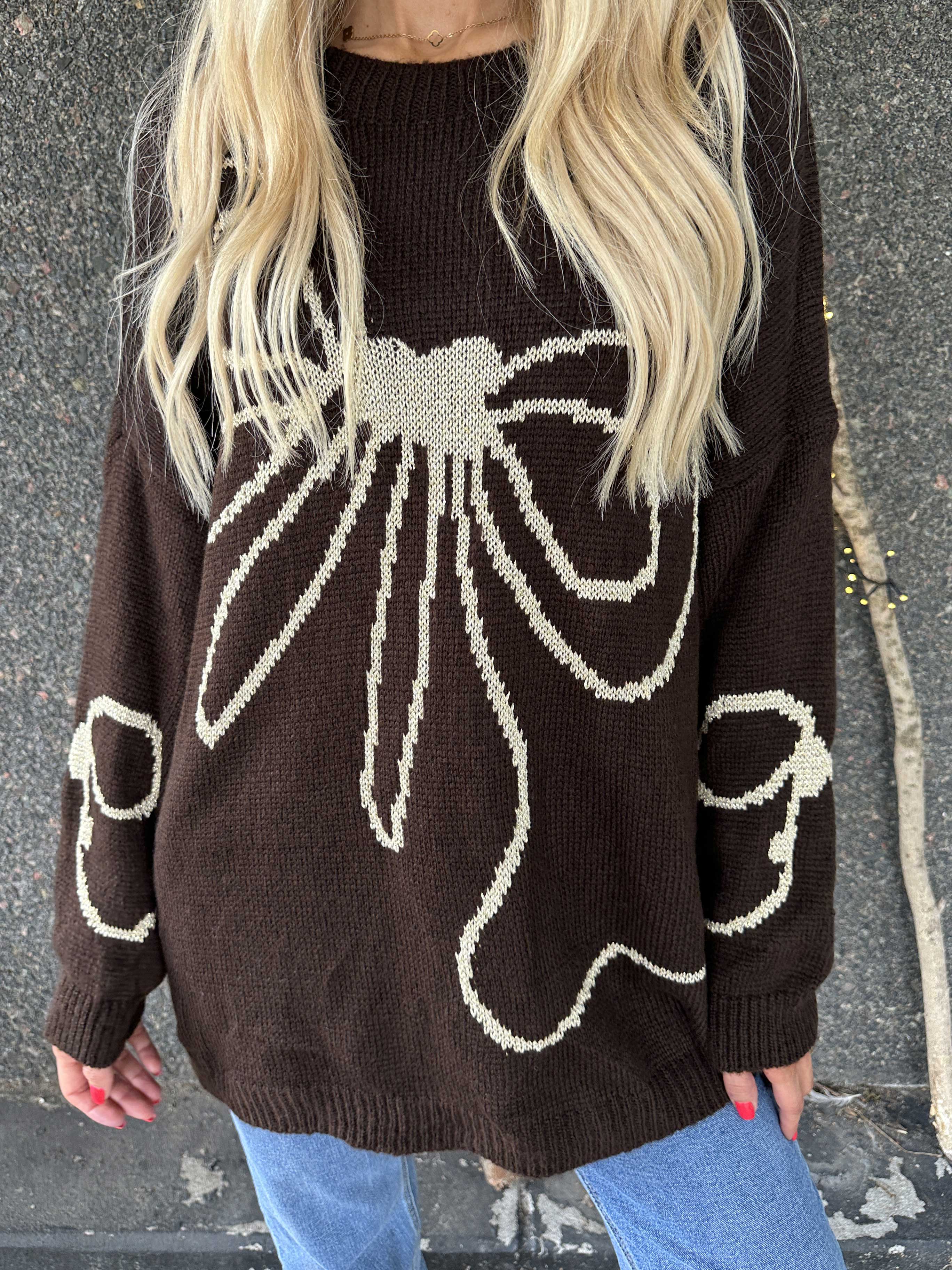 Ruby - Striktrøje med uld og sløjfe i guldtråde