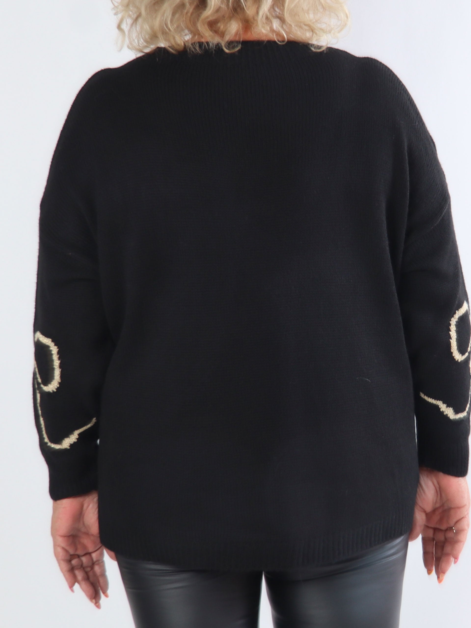 Ruby - Plus size striktrøje med uld og sløjfe i guldtråde