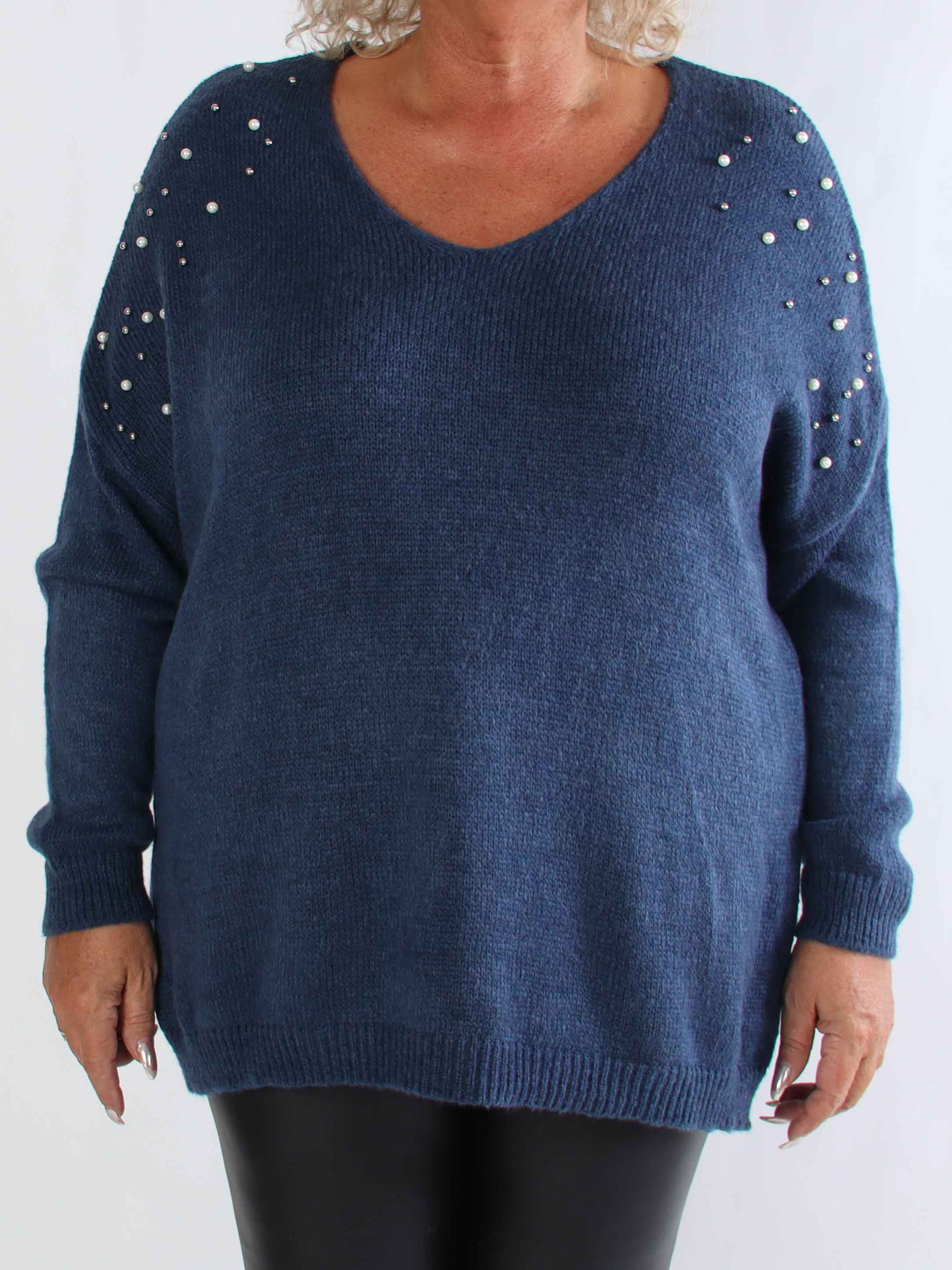 Rydika - Ensfarvet strik pyntet med fine perler