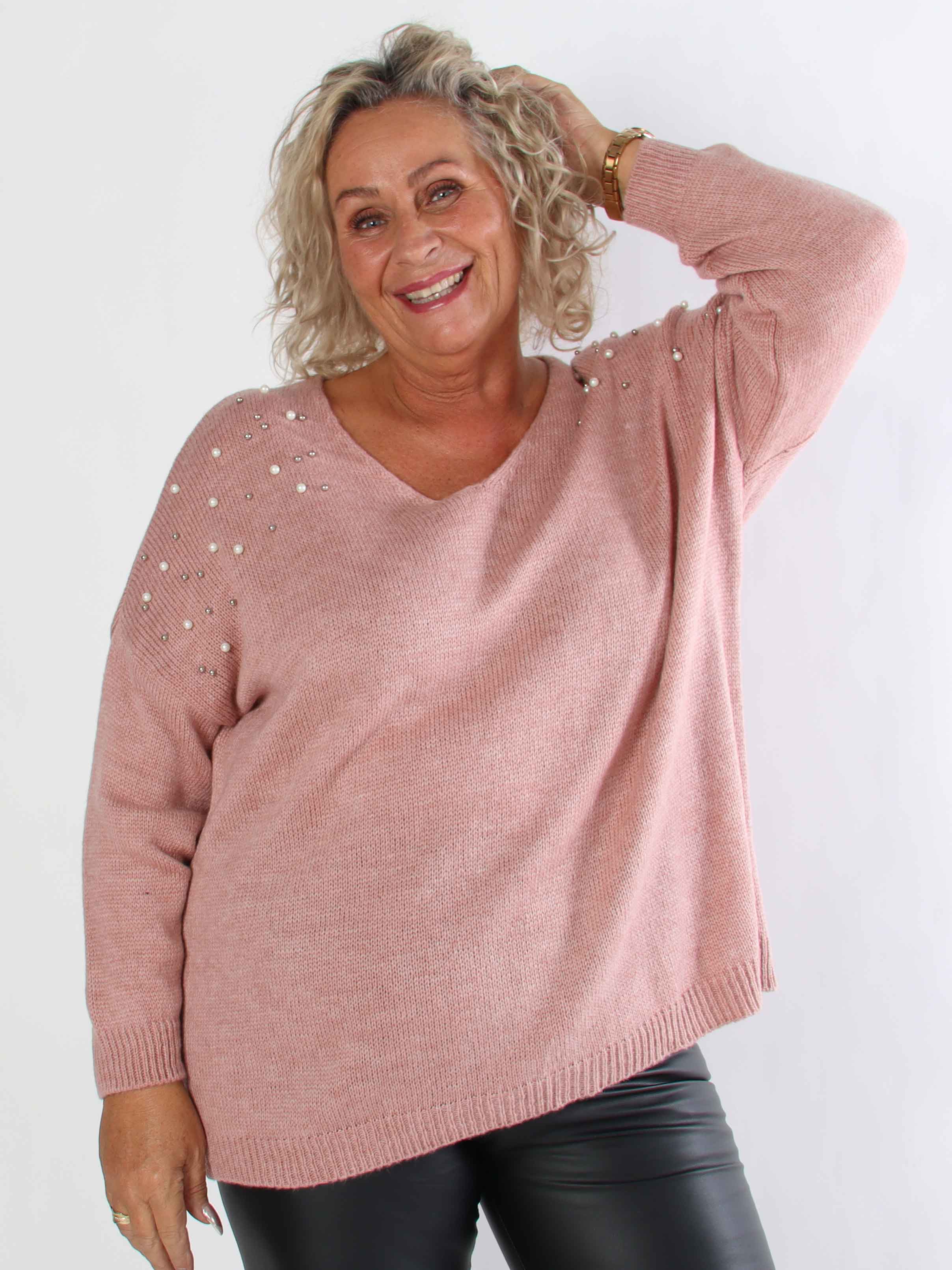 Rydika - Ensfarvet strik pyntet med fine perler