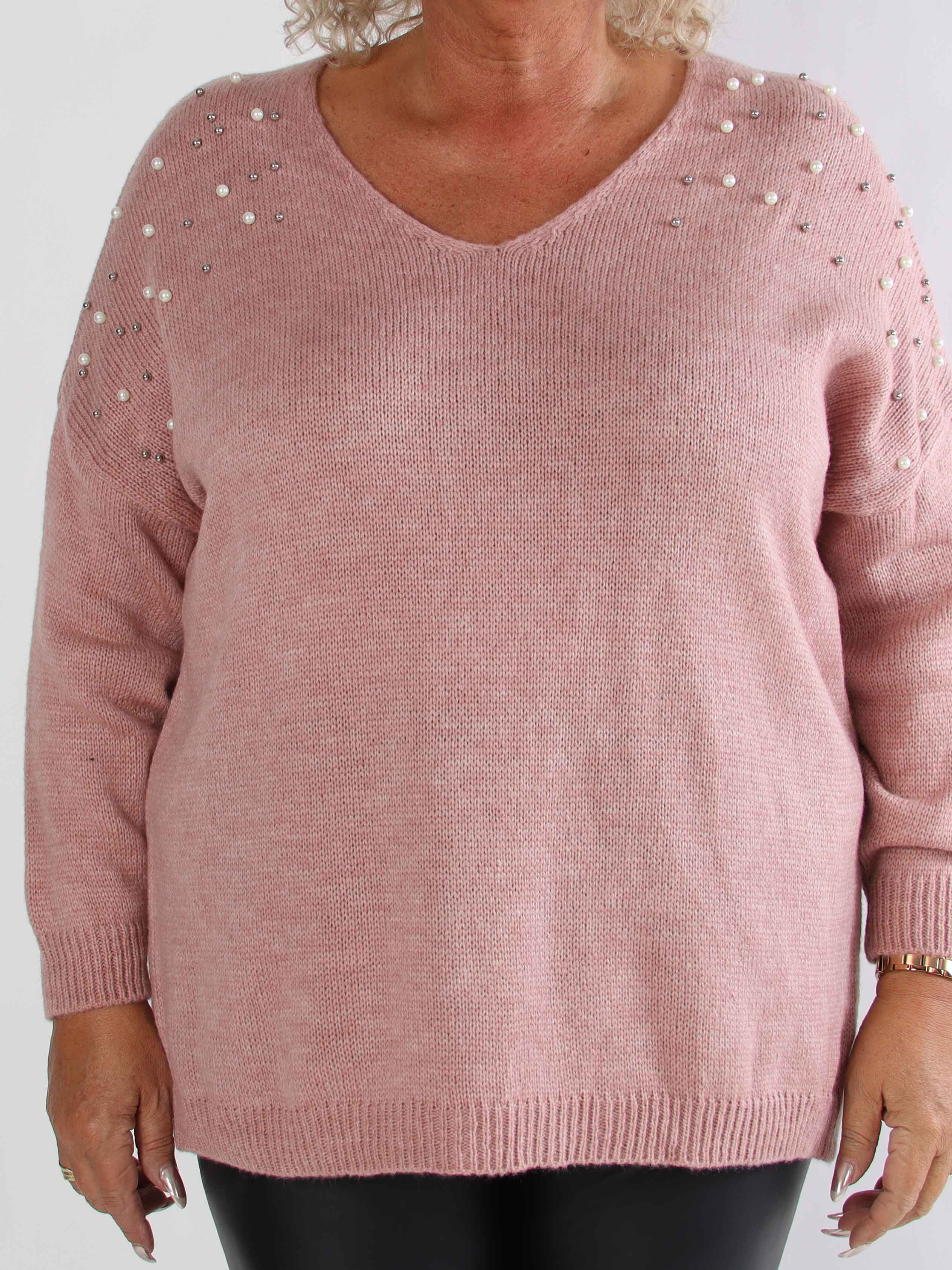 Rydika - Ensfarvet strik pyntet med fine perler