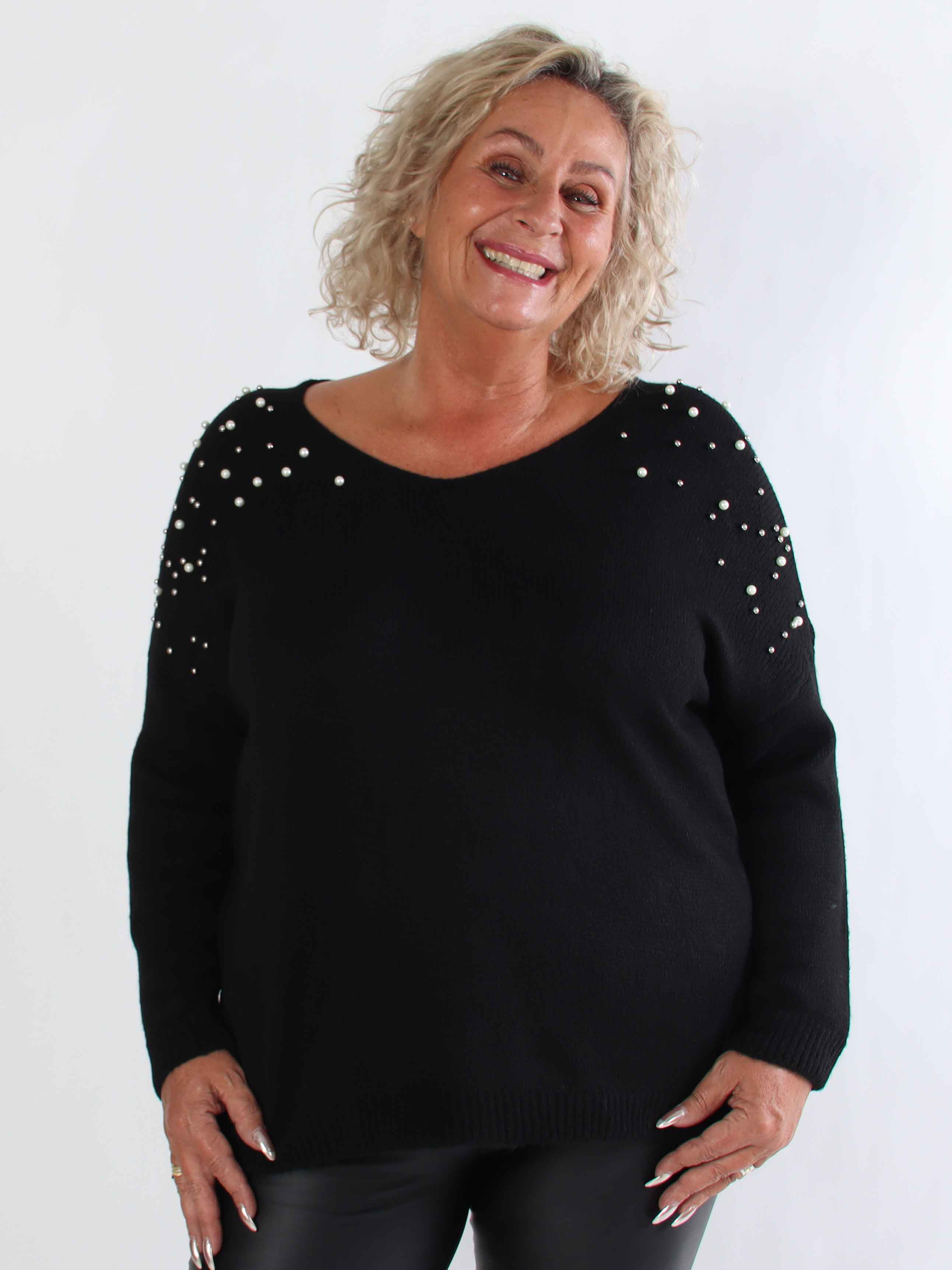 Rydika - Ensfarvet strik pyntet med fine perler