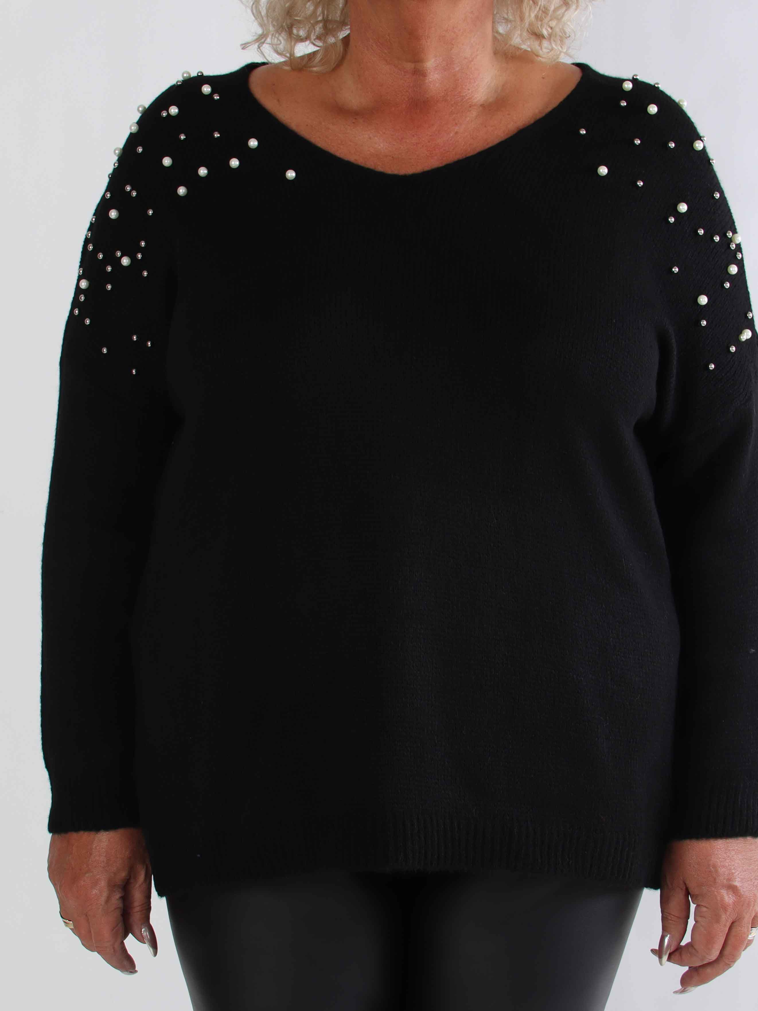 Rydika - Ensfarvet strik pyntet med fine perler