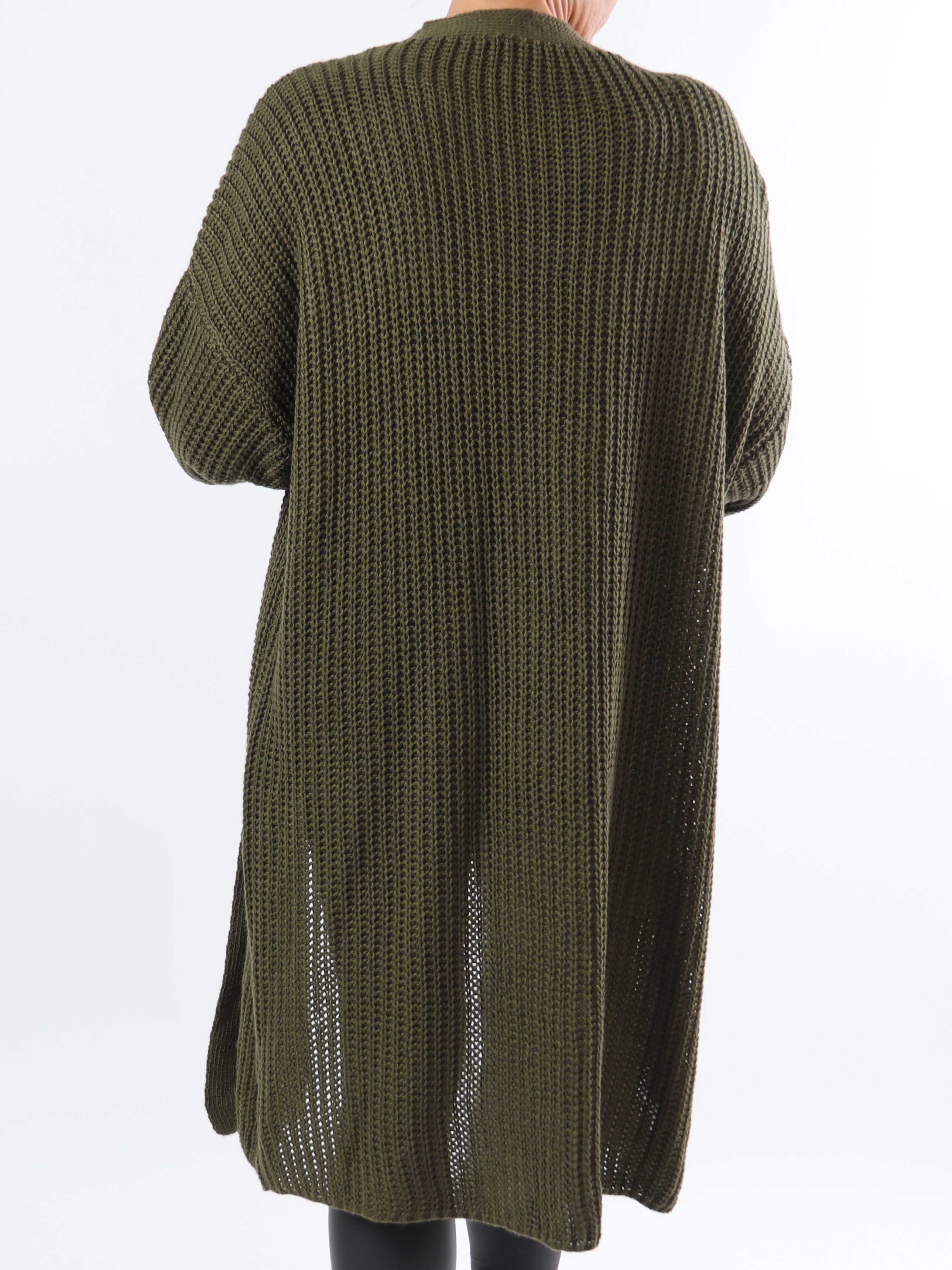 Sally Midi - Plus size strikcardigan med ballonærmer og lommer