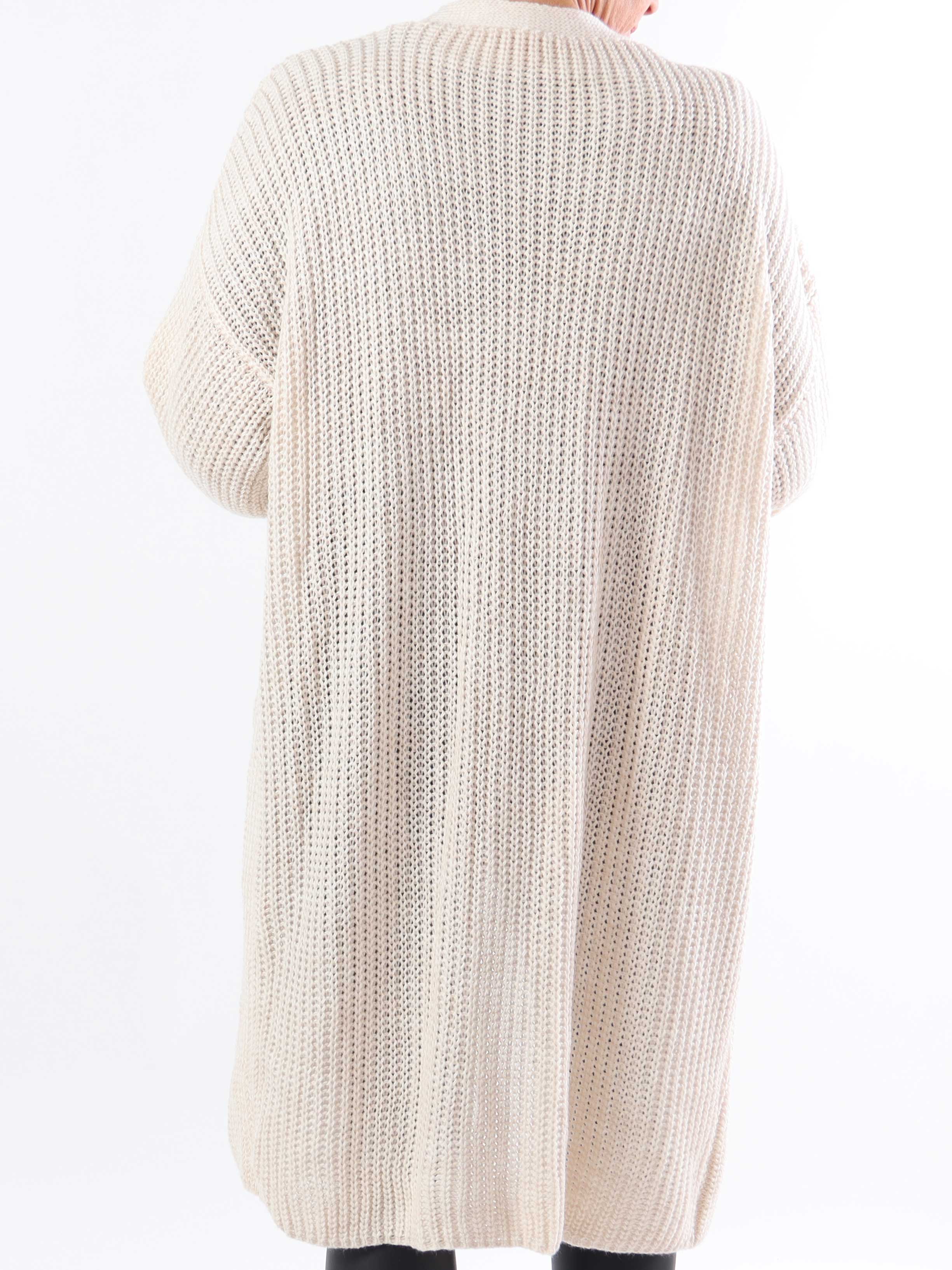 Sally Midi - Plus size strikcardigan med ballonærmer og lommer