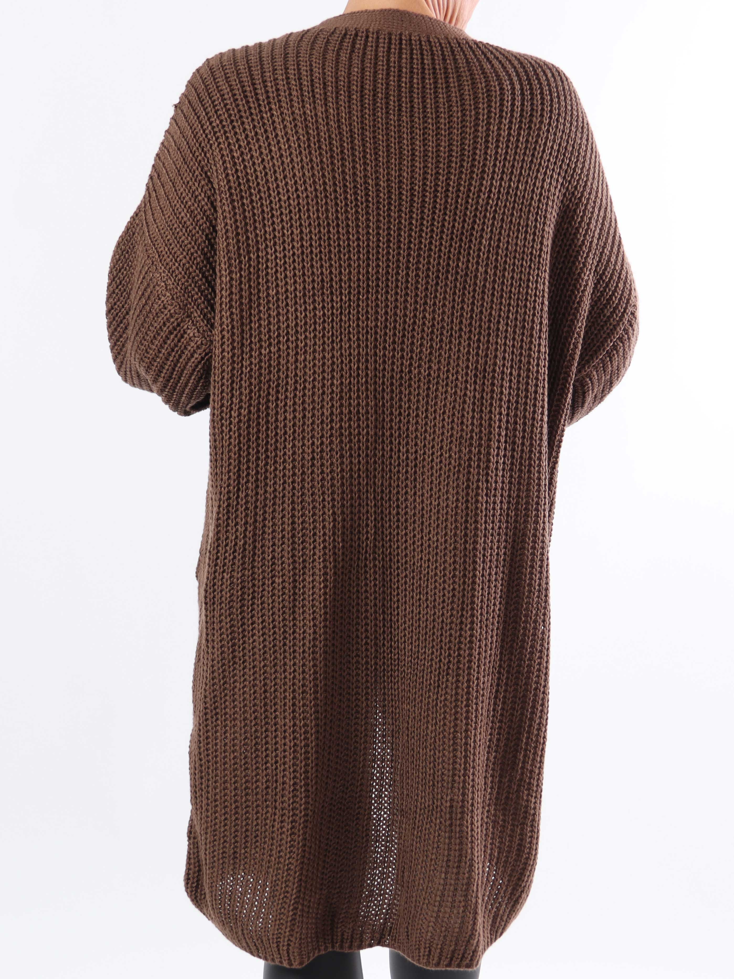 Sally Midi - Plus size strikcardigan med ballonærmer og lommer