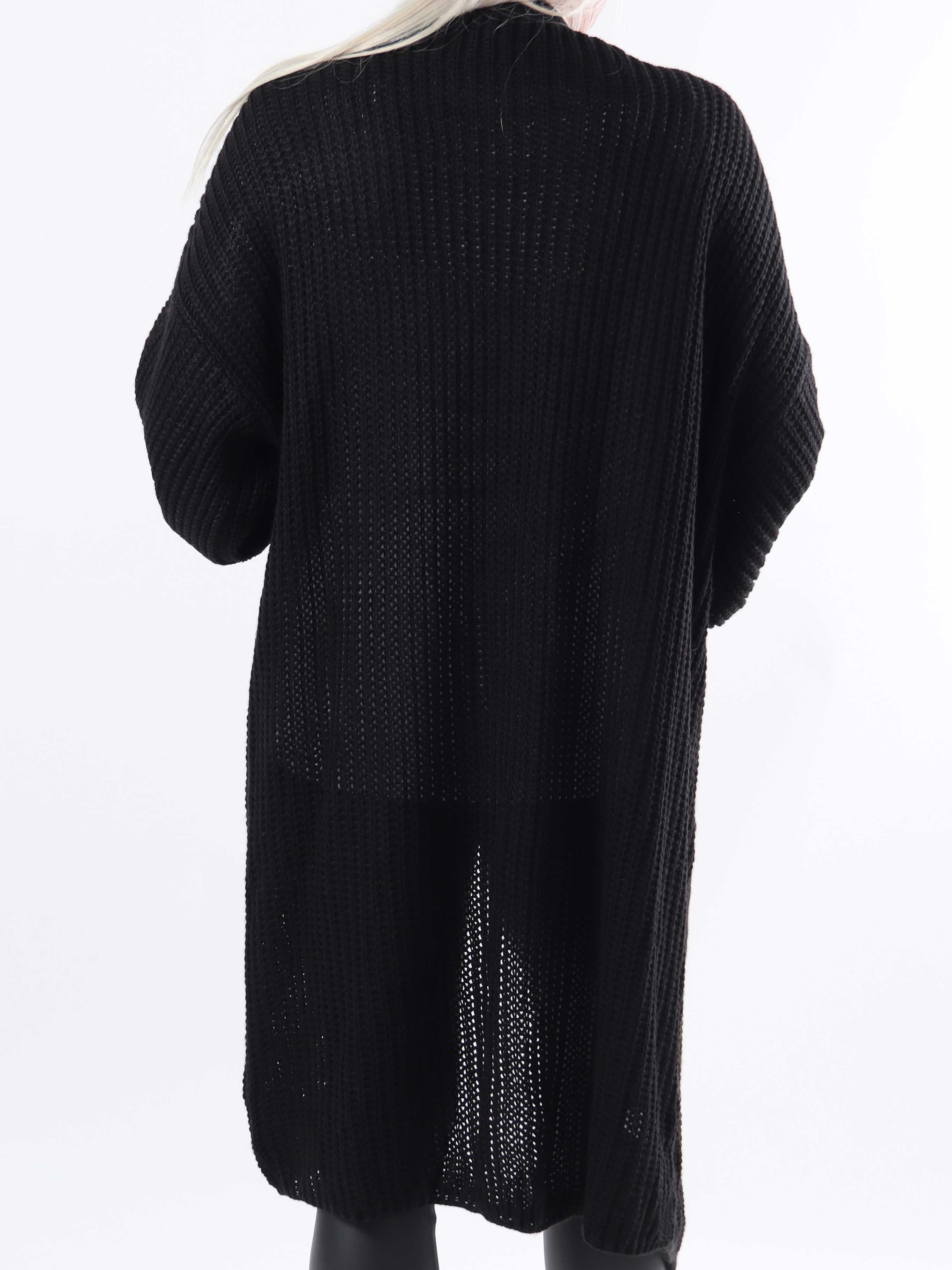 Sally Midi - Plus size strikcardigan med ballonærmer og lommer