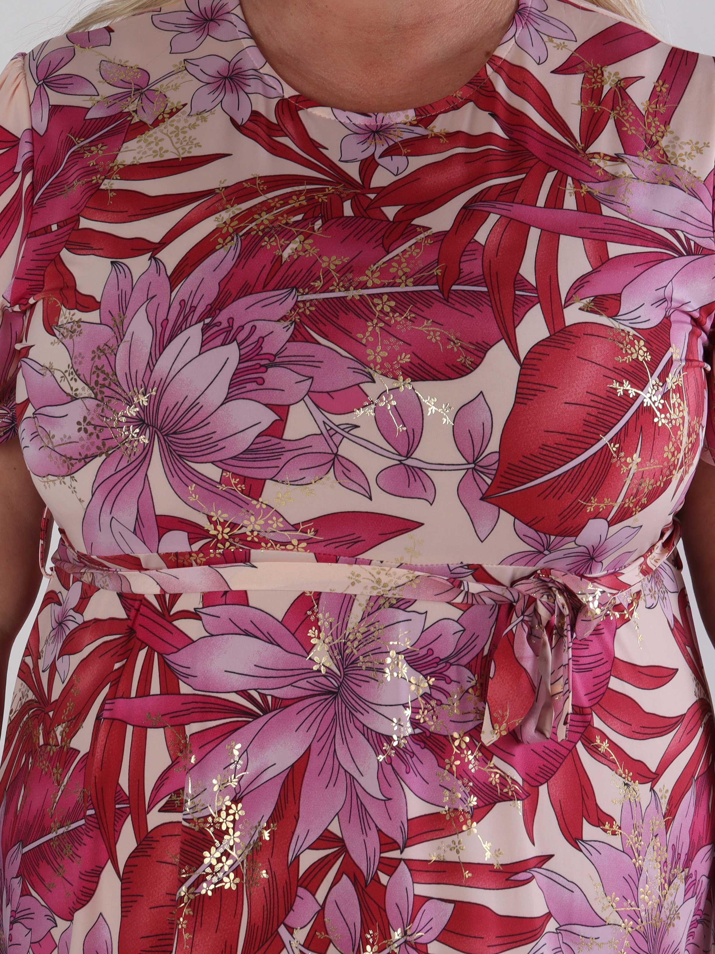 Sansa - Elastisk blomstret plus size kjole med bindebånd