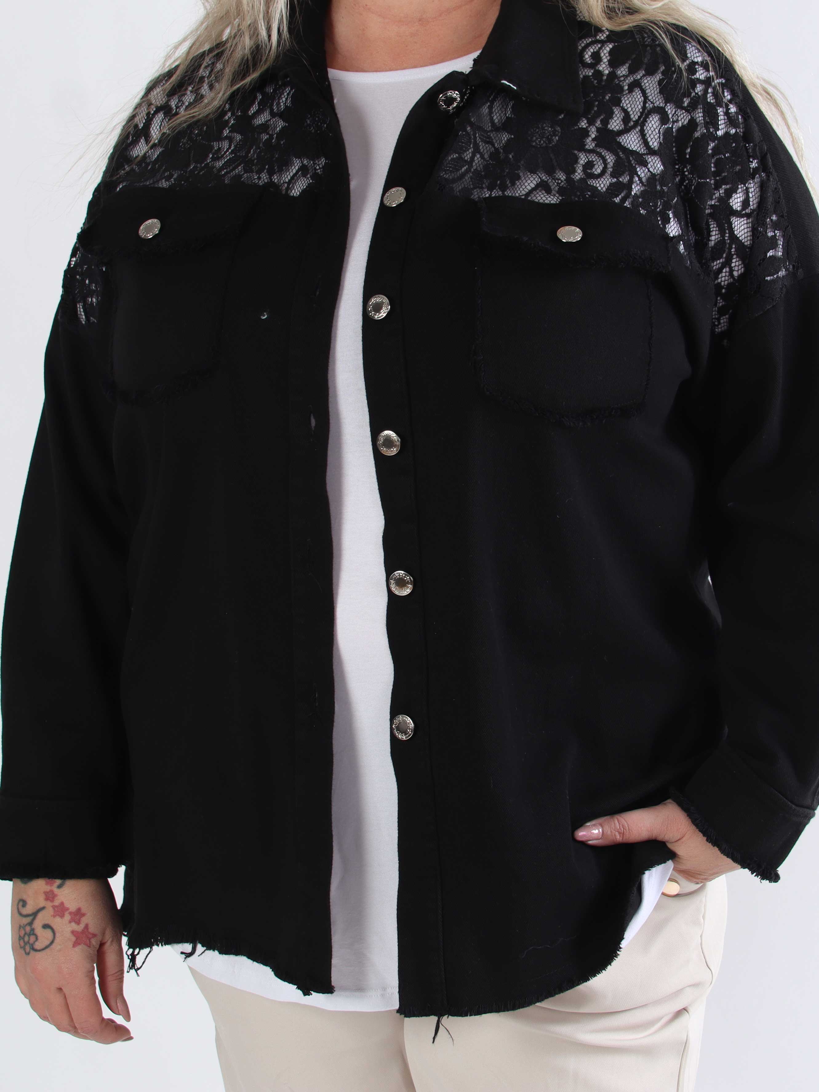 Scarlett - Plus size denimjakke med blonde på skuldrene