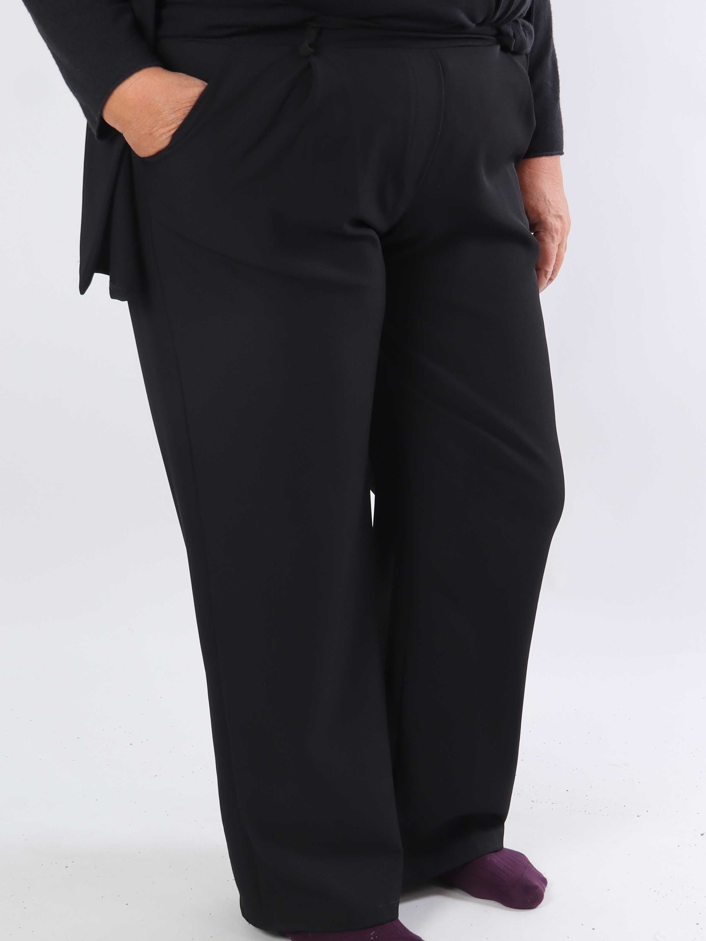 Shadia Pants - Ensfarvet habitbukser med elastikkant bagpå