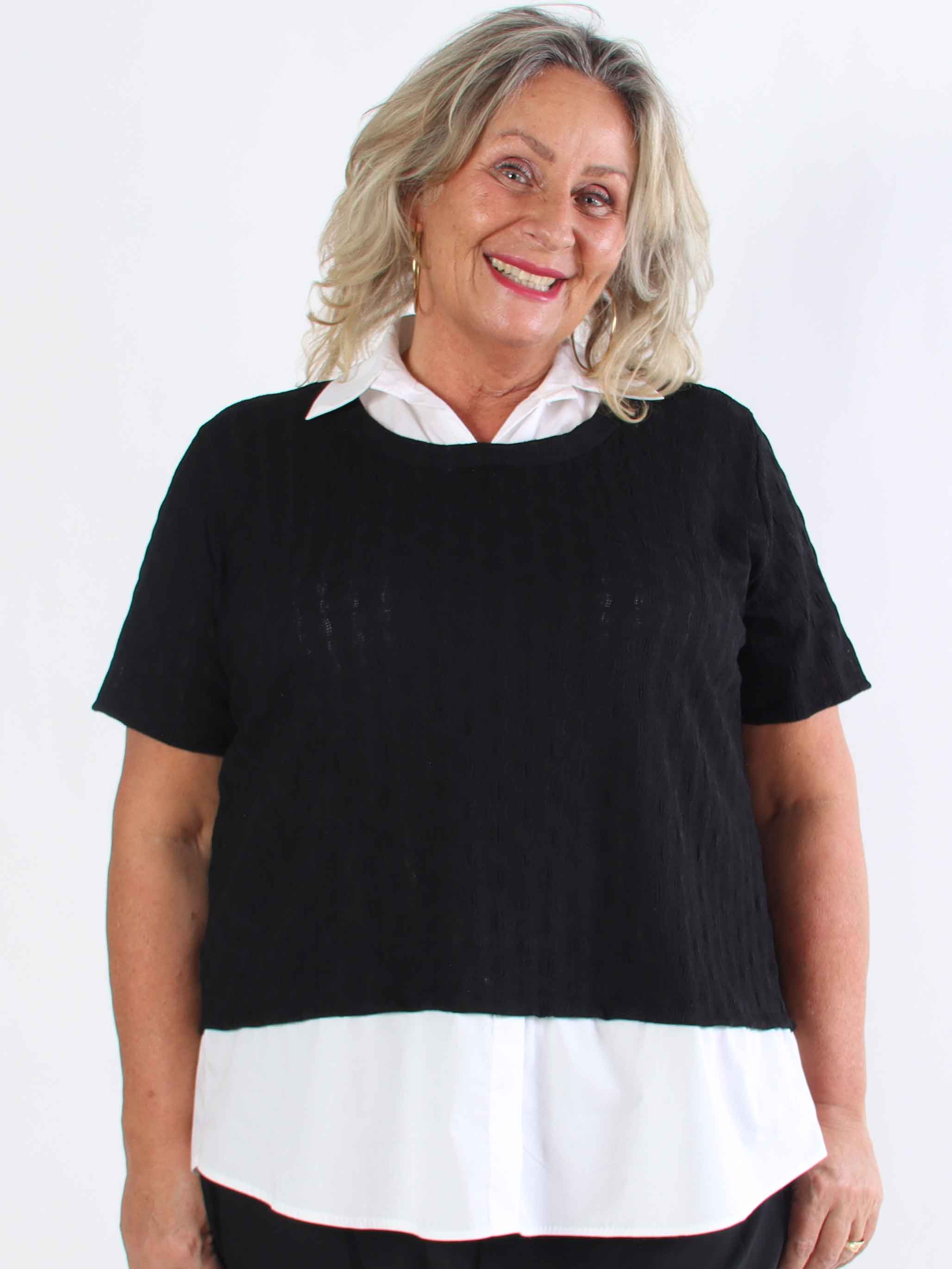 Shandel - Sød stretchy plus size bluse med skjortedetaljer