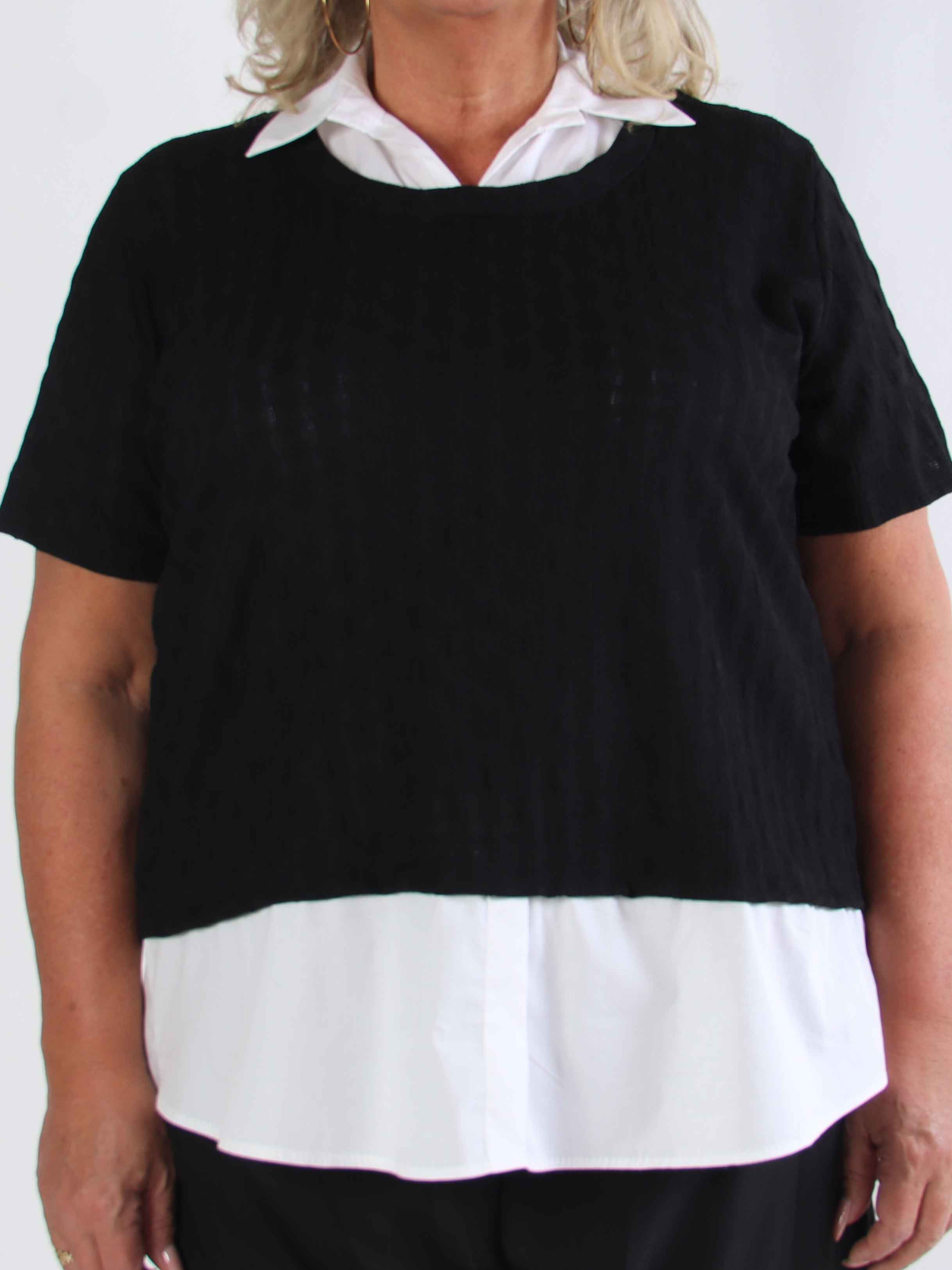 Shandel - Sød stretchy plus size bluse med skjortedetaljer